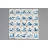 An exceptional set of 25 Dutch Delft blue and white tiles with fine sea monsters, Harlingen, Friesla