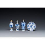 Four Chinese blue and white silver mounted porcelain, Kangxi