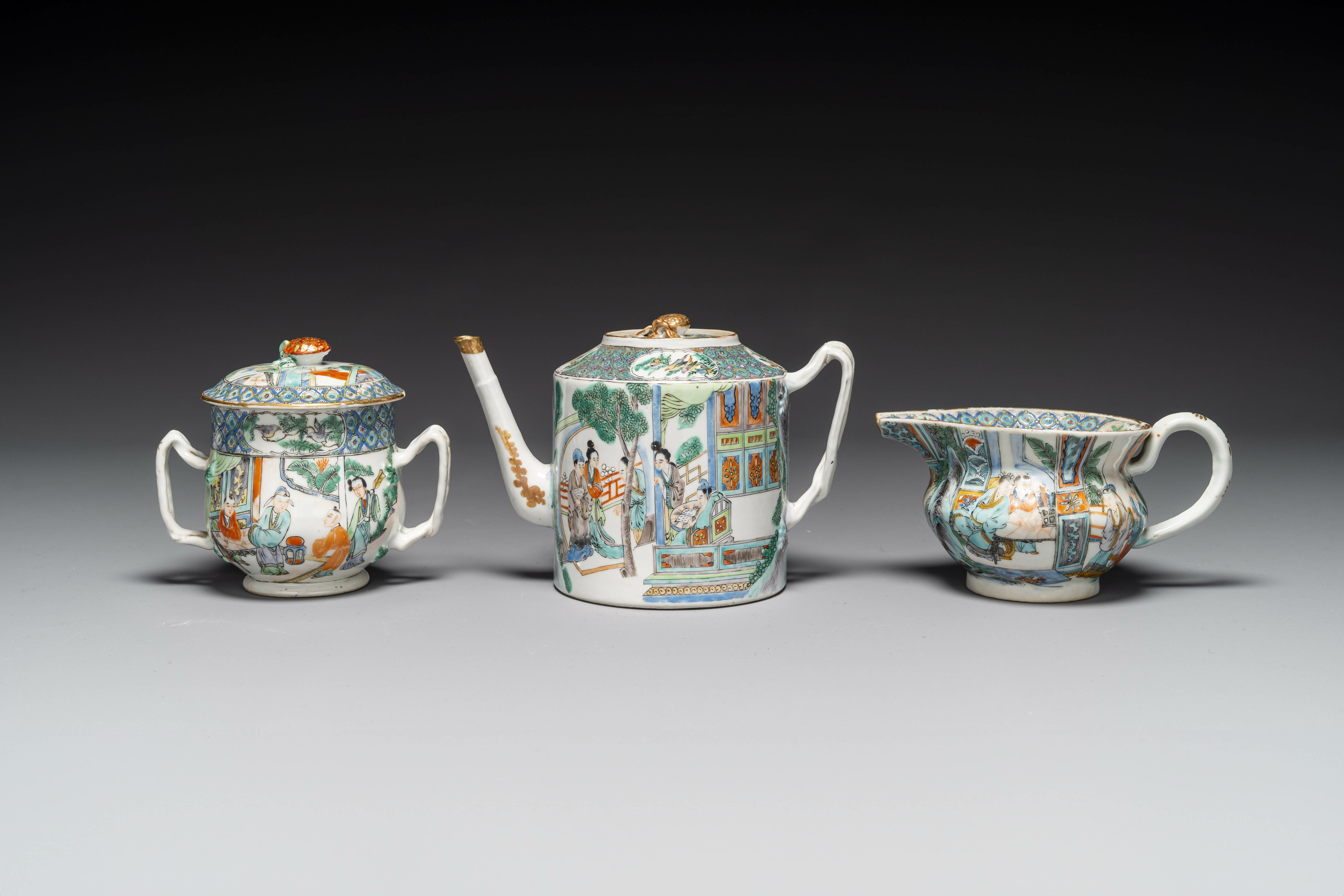 A rare Chinese Canton famille verte 27-piece tea service, 19th C. - Image 2 of 13