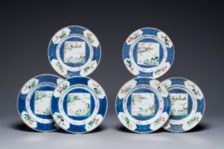 Six Chinese famille verte 'Xie Qin Fang You æ”œç´è¨ªå‹' plates, Kangxi