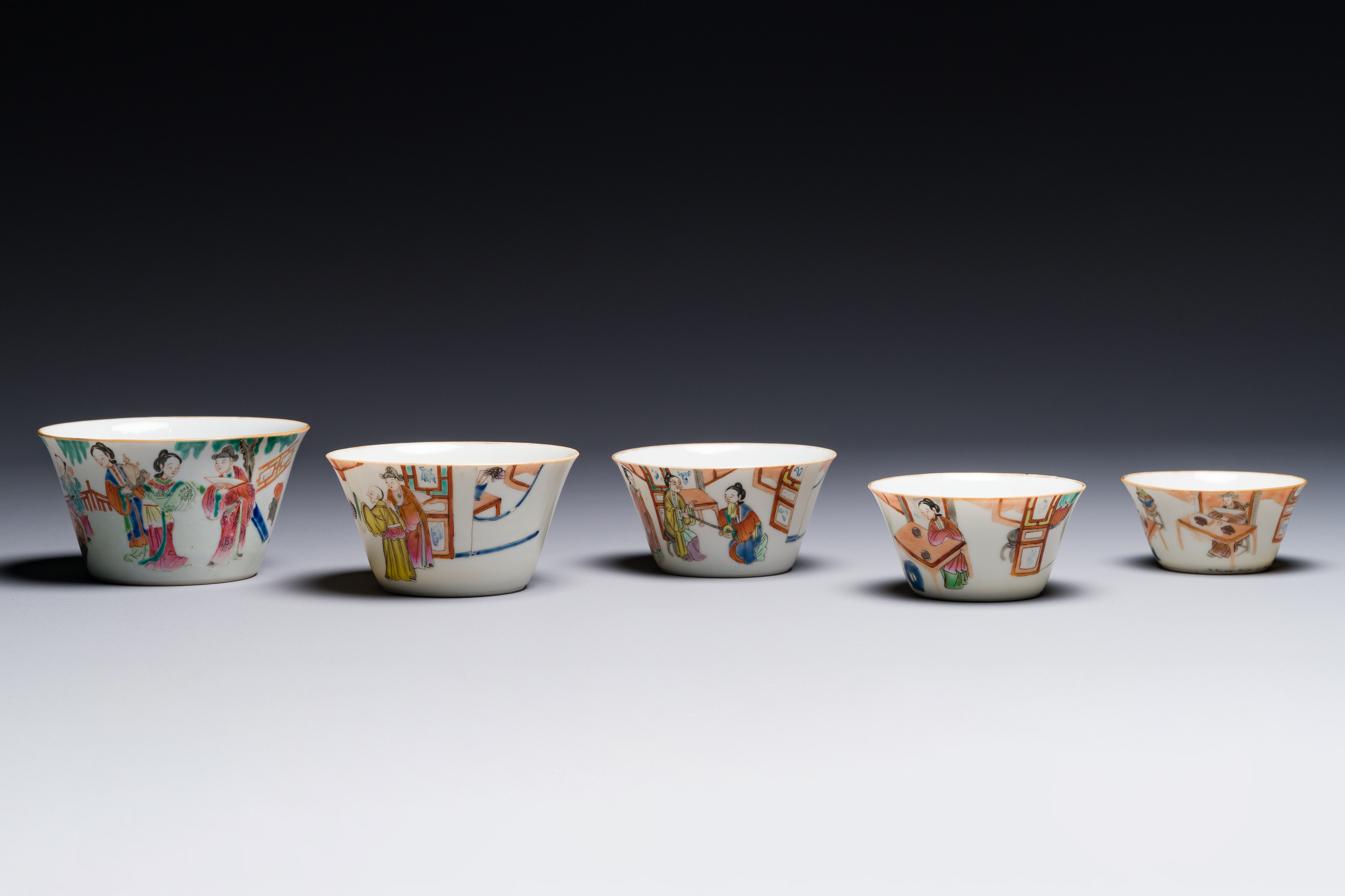 A rare set of ten Chinese famille rose 'erotic' nesting bowls, Daoguang mark and of the period - Image 10 of 17