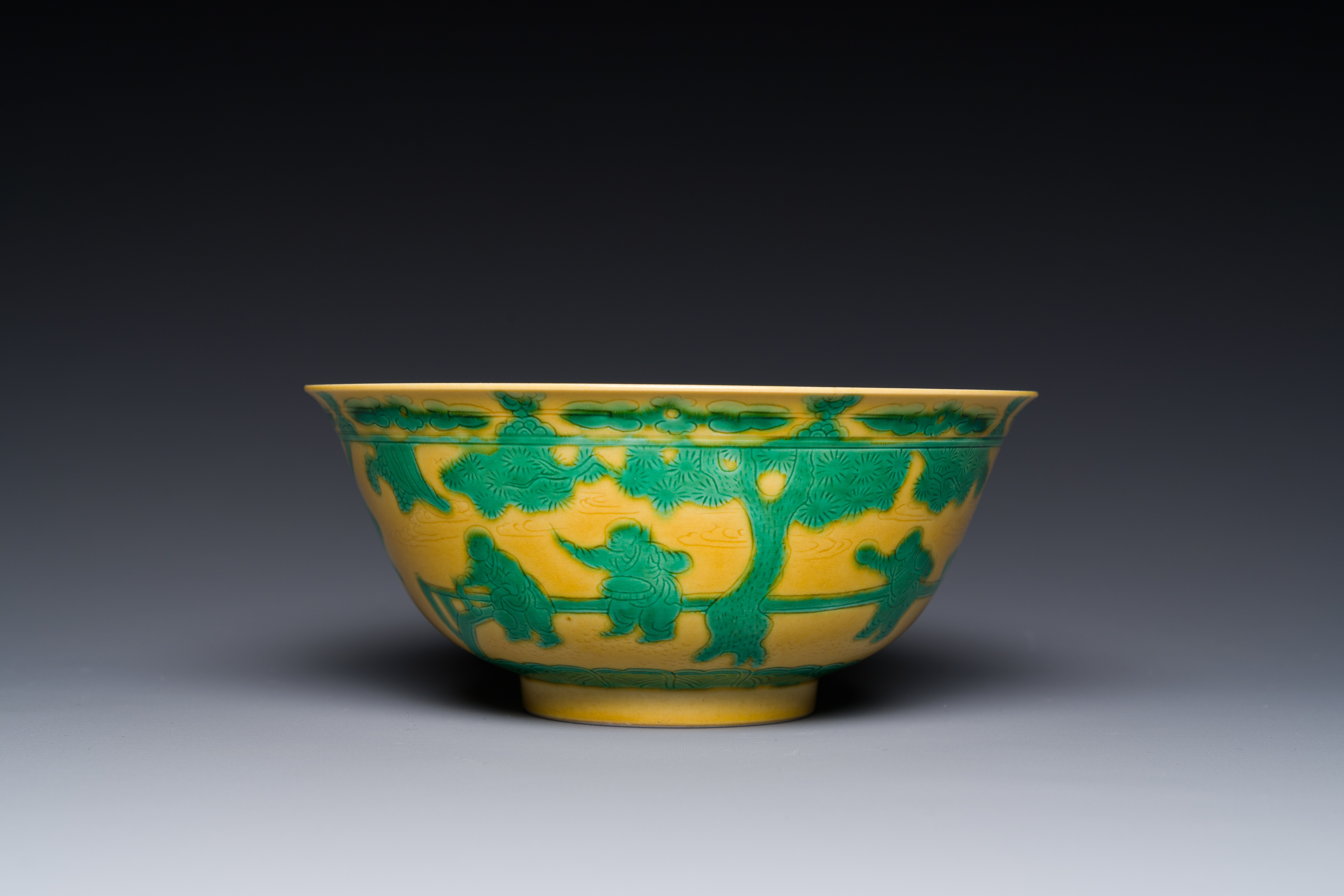 A Chinese yellow-ground 'playing boys' bowl, Yongzheng mark and prossibly of the period - Image 2 of 7