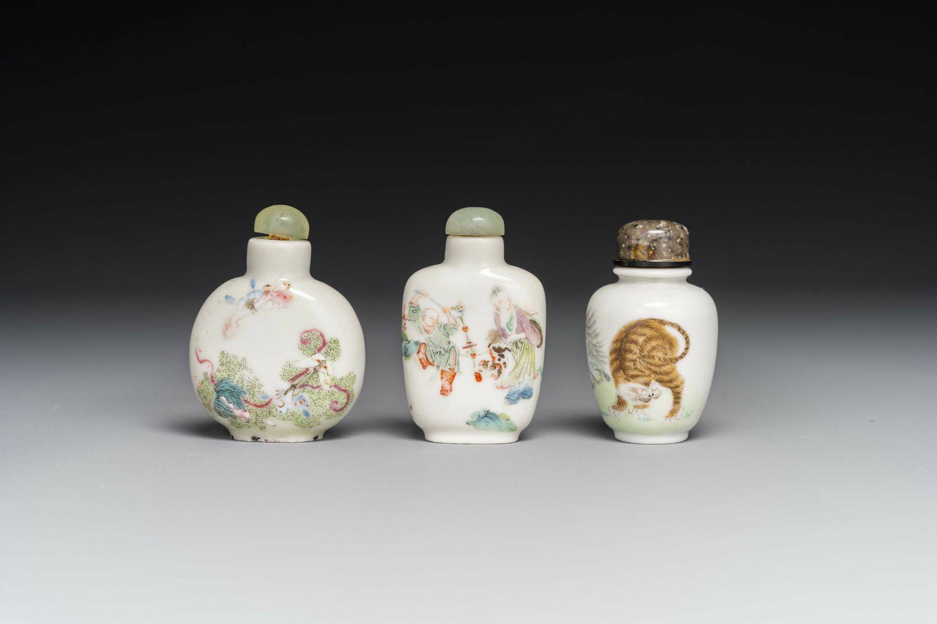 Three various Chinese famille rose snuff bottles, Daoguang mark and period