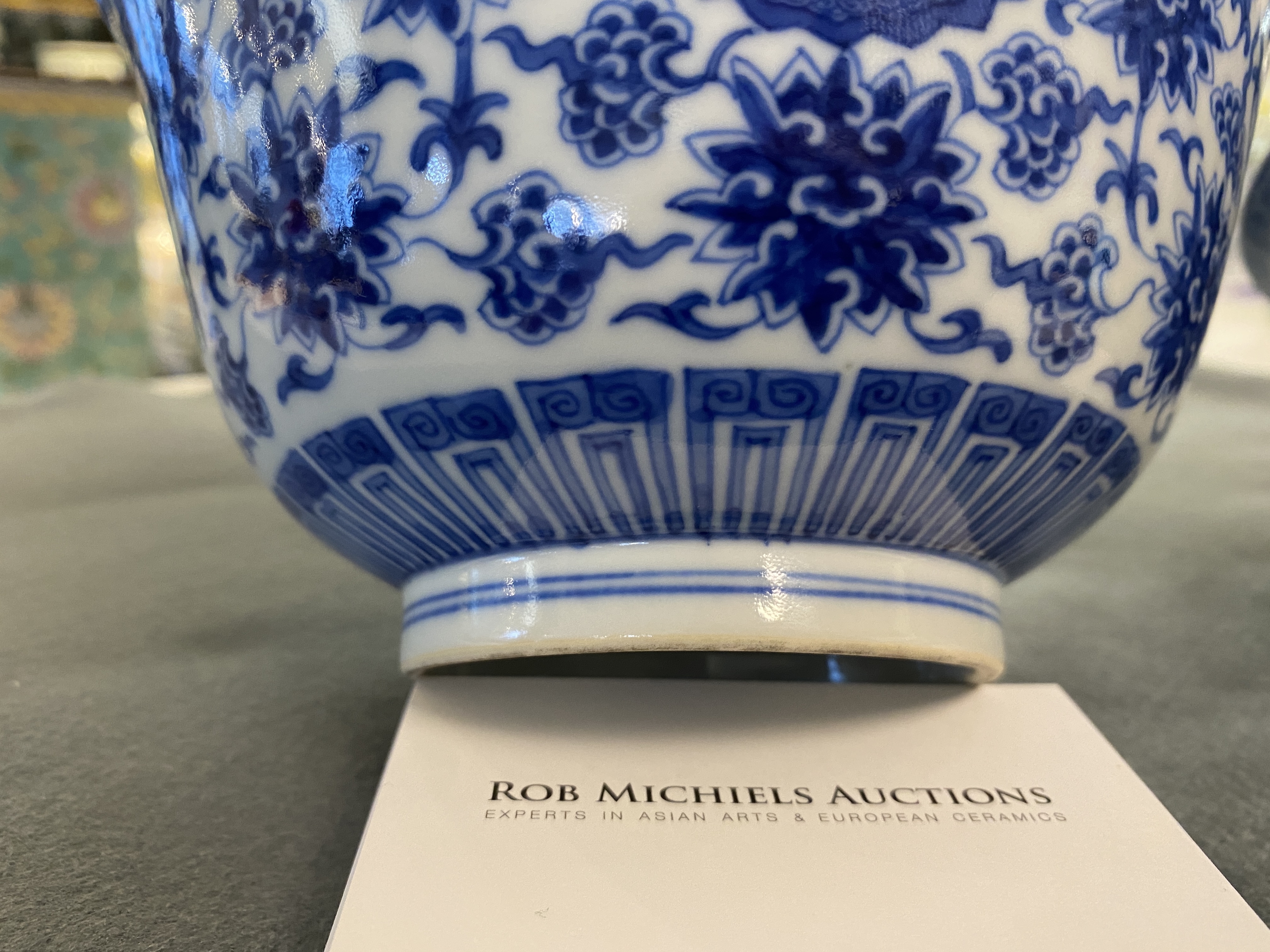 A pair of Chinese blue and white 'wan shou wu jiang' bowls, Qianlong mark and of the period - Image 12 of 40