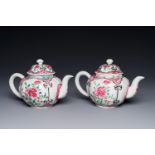 A pair of Chinese famille rose teapots with floral decor, Qianlong