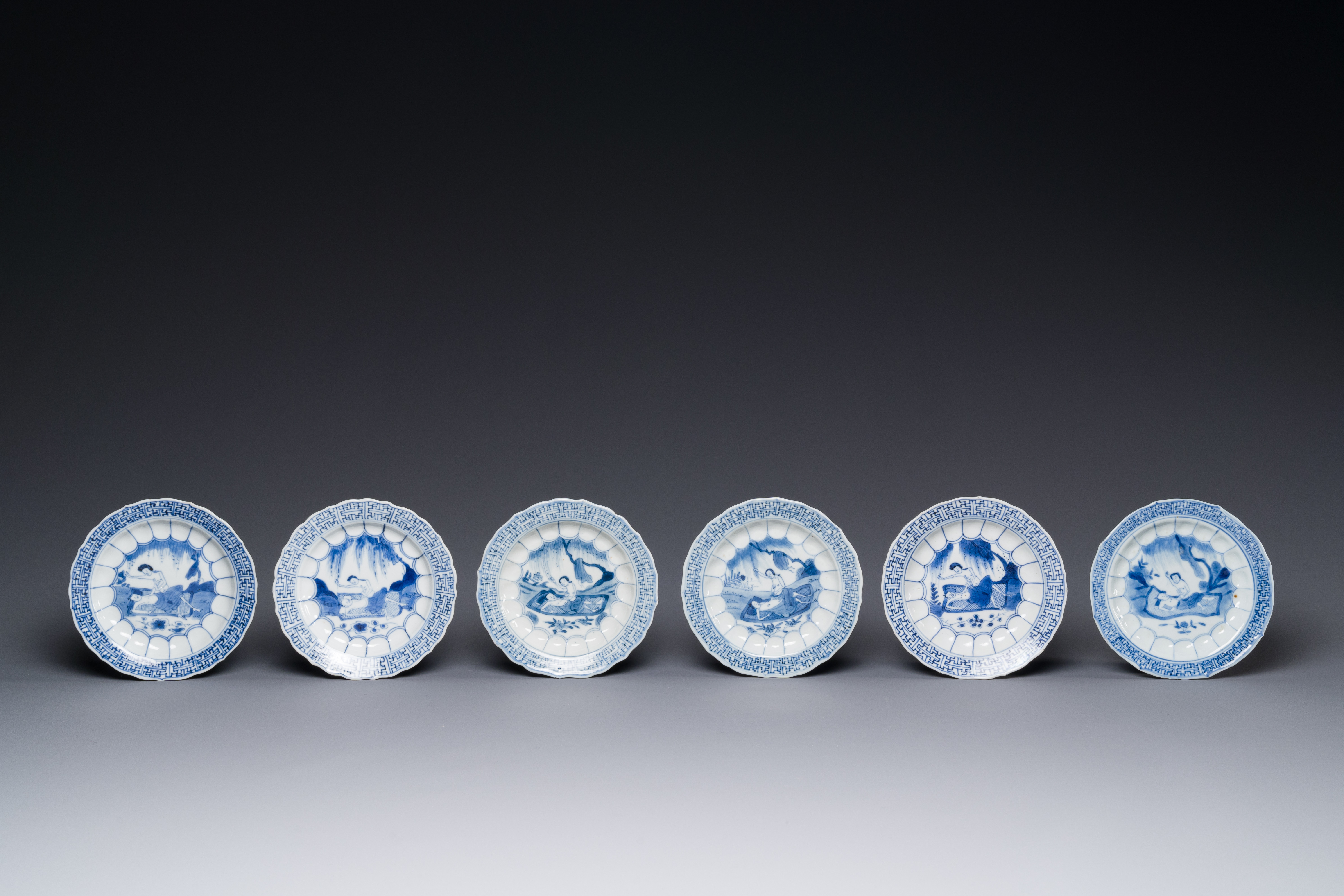 Six Chinese blue and white 'acupuncture' saucers, Kangxi - Image 4 of 5