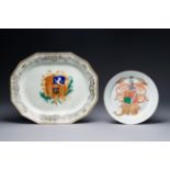 A Chinese armorial dish and a plate for the Dutch market with the arms of 'De Heere', Qianlong