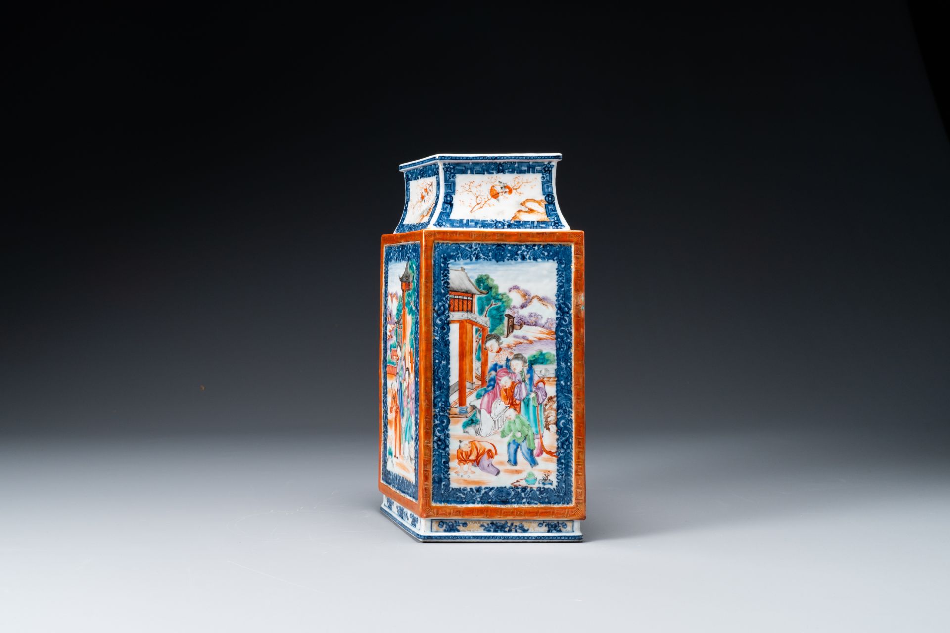 A Chinese Canton famille rose lozenge-shaped 'Mandarin subject' vase, Qianlong - Image 4 of 9