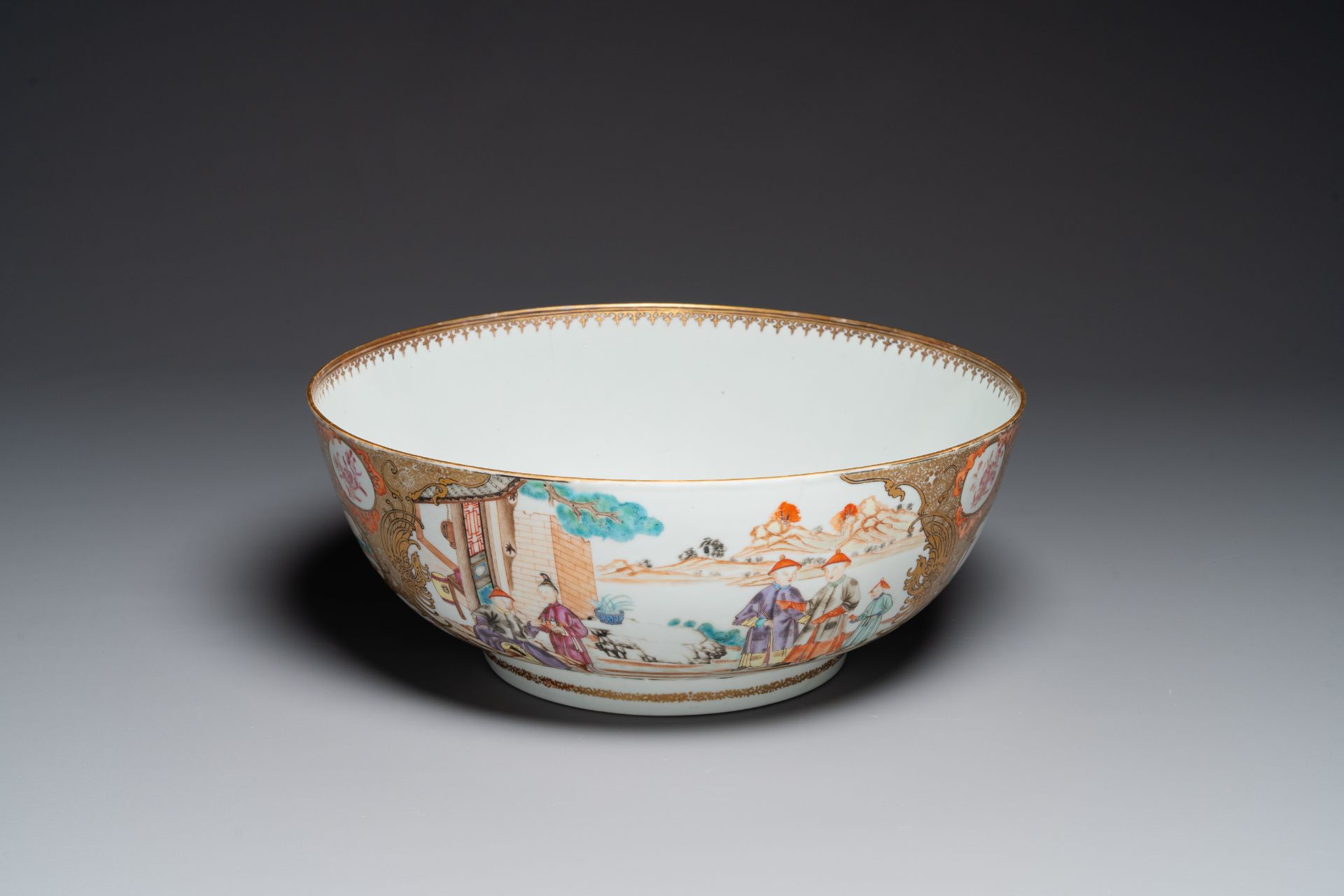 A large fine Chinese Canton famille rose 'Mandarin subject' bowl, Qianlong - Image 7 of 7