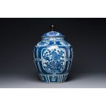 A Chinese blue and white jar and cover with floral design, Wanli