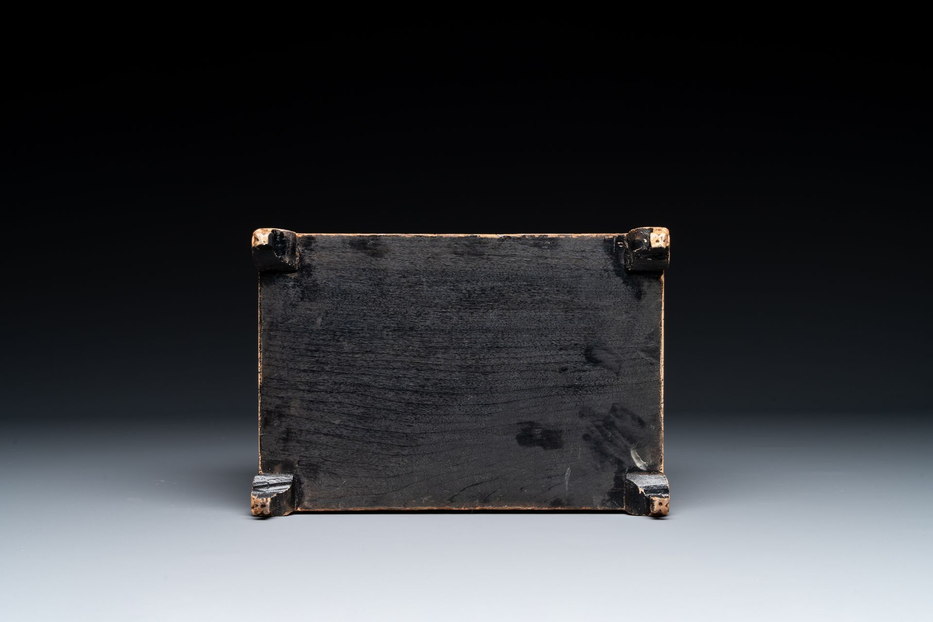 A Chinese Canton carved wooden casket with a famille rose plaque, Republic - Image 8 of 8