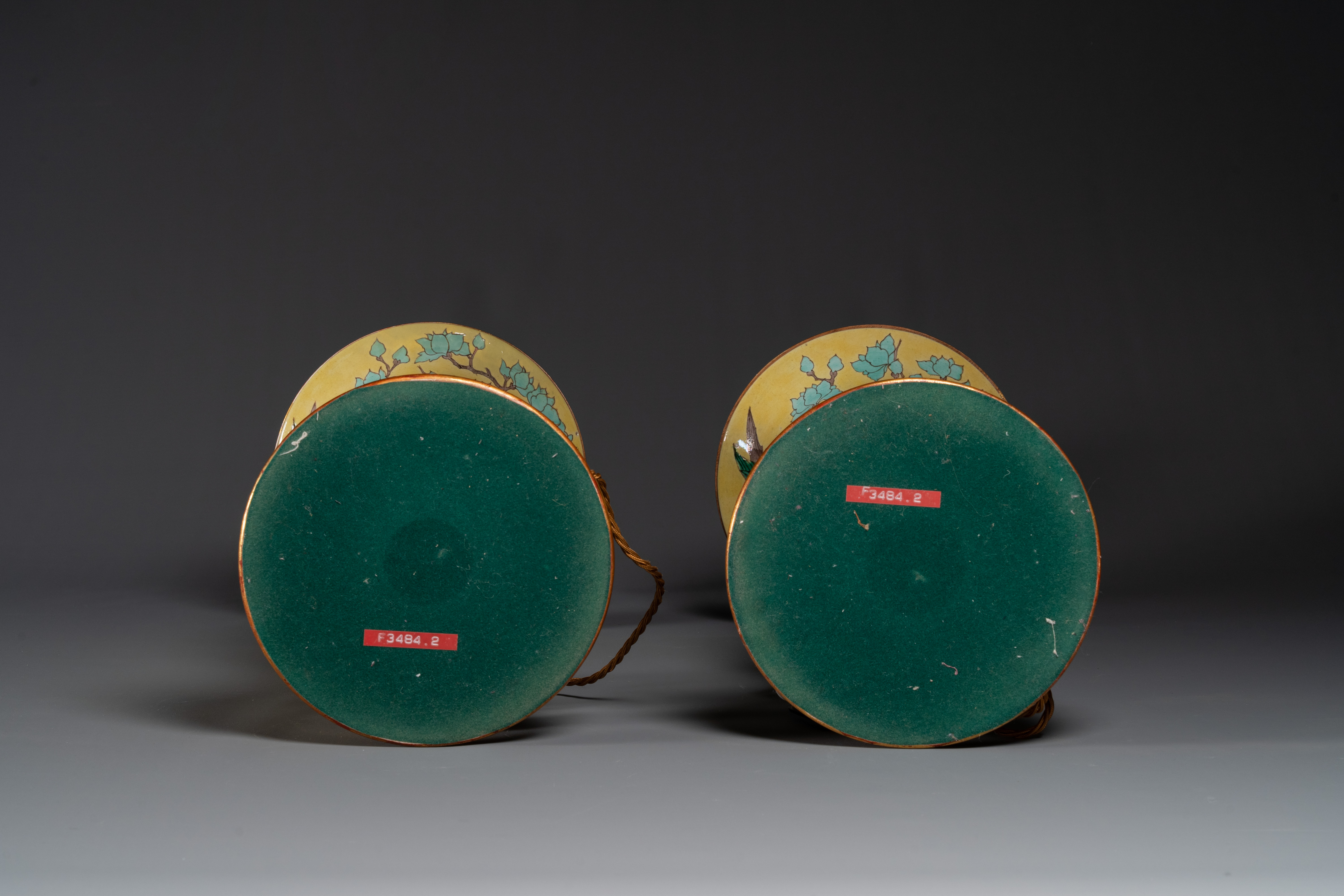 A pair of Chinese verte biscuit 'gu' vases with gilt bronze lamp mounts, 19th C. - Image 6 of 6