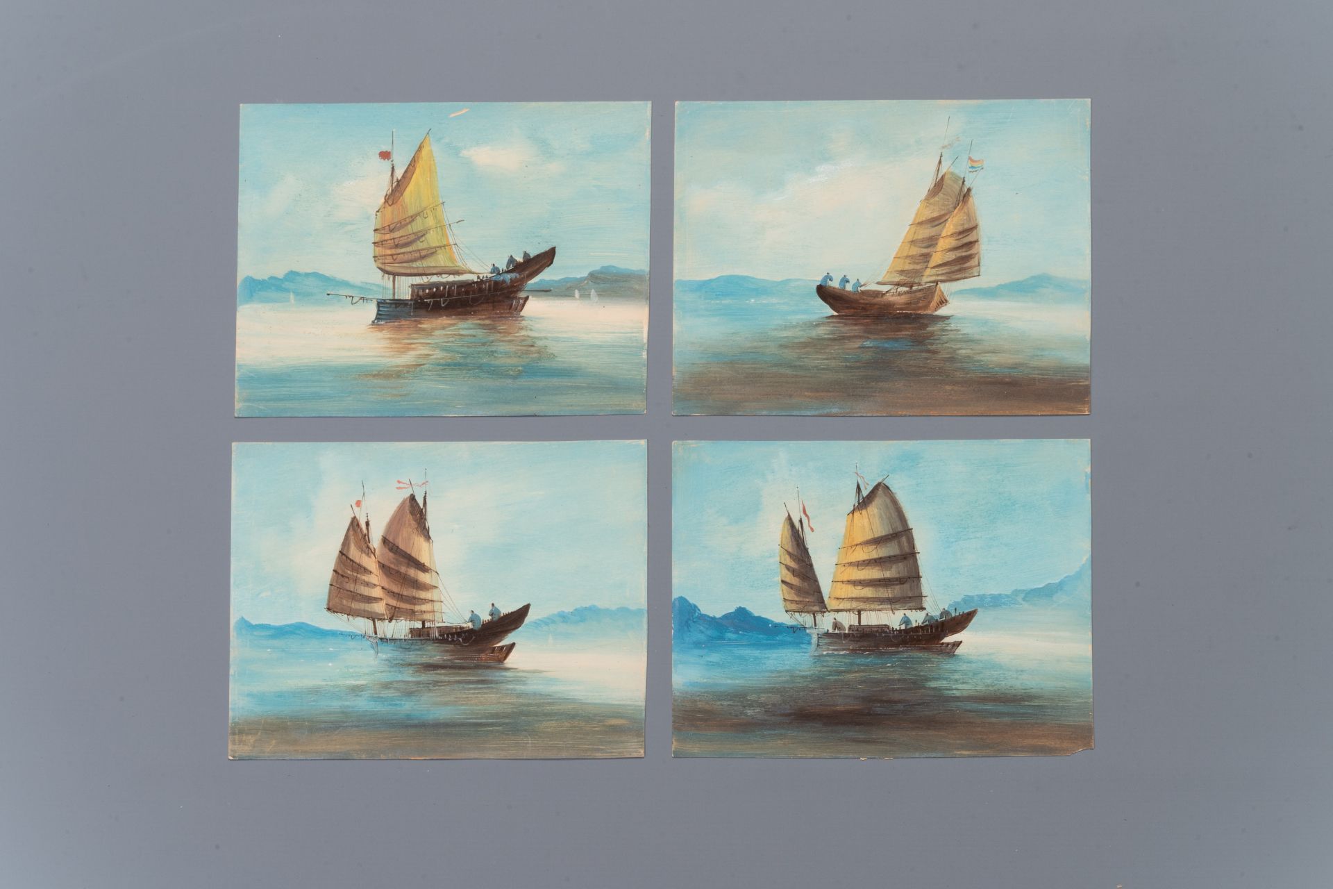 Chinese school: 'European merchant ships', gouache on paper, Canton, 18/19th C.