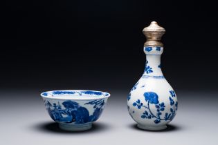A Chinese blue and white bowl and silver mounted vase, Shen De Tang Zhi æ…Žå¾·å ‚è£½ mark, Kangxi