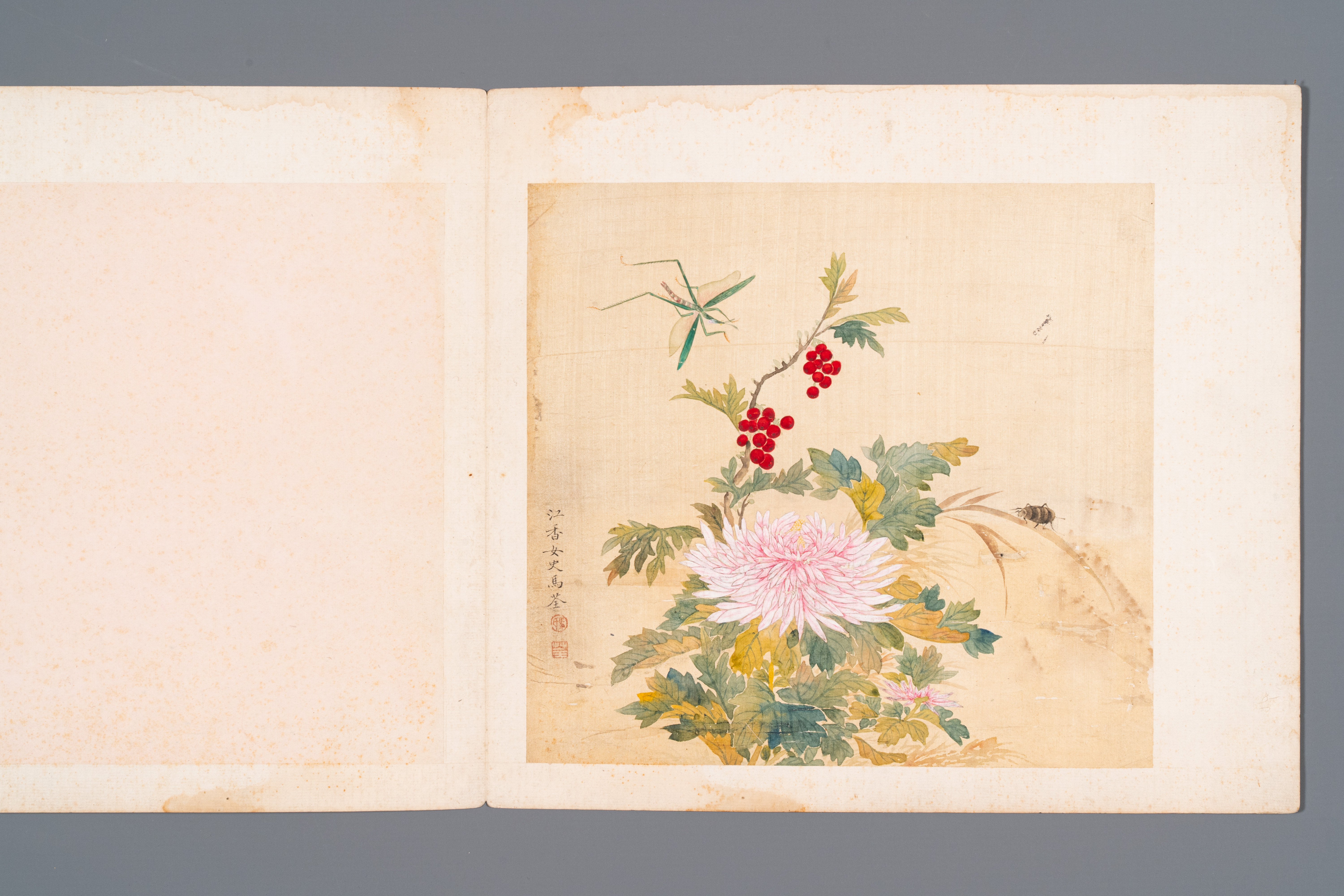 Chinese school: Seven works with insects and peonies, ink and colour on silk, 19/20th C. - Image 8 of 9