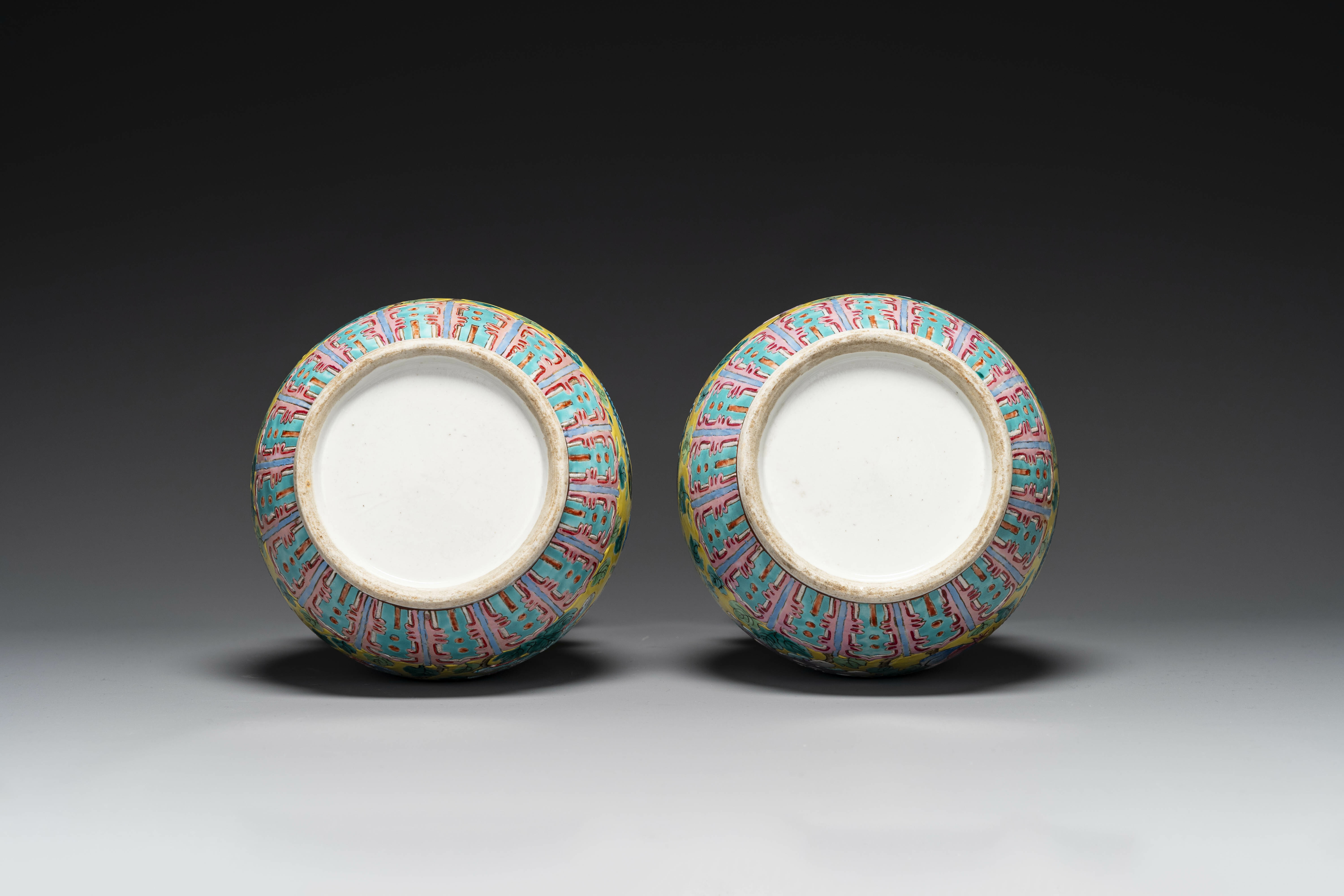 A pair of Chinese famille rose yellow-ground 'hu' vases for the Straits or Peranakan market, 19th C. - Image 6 of 6