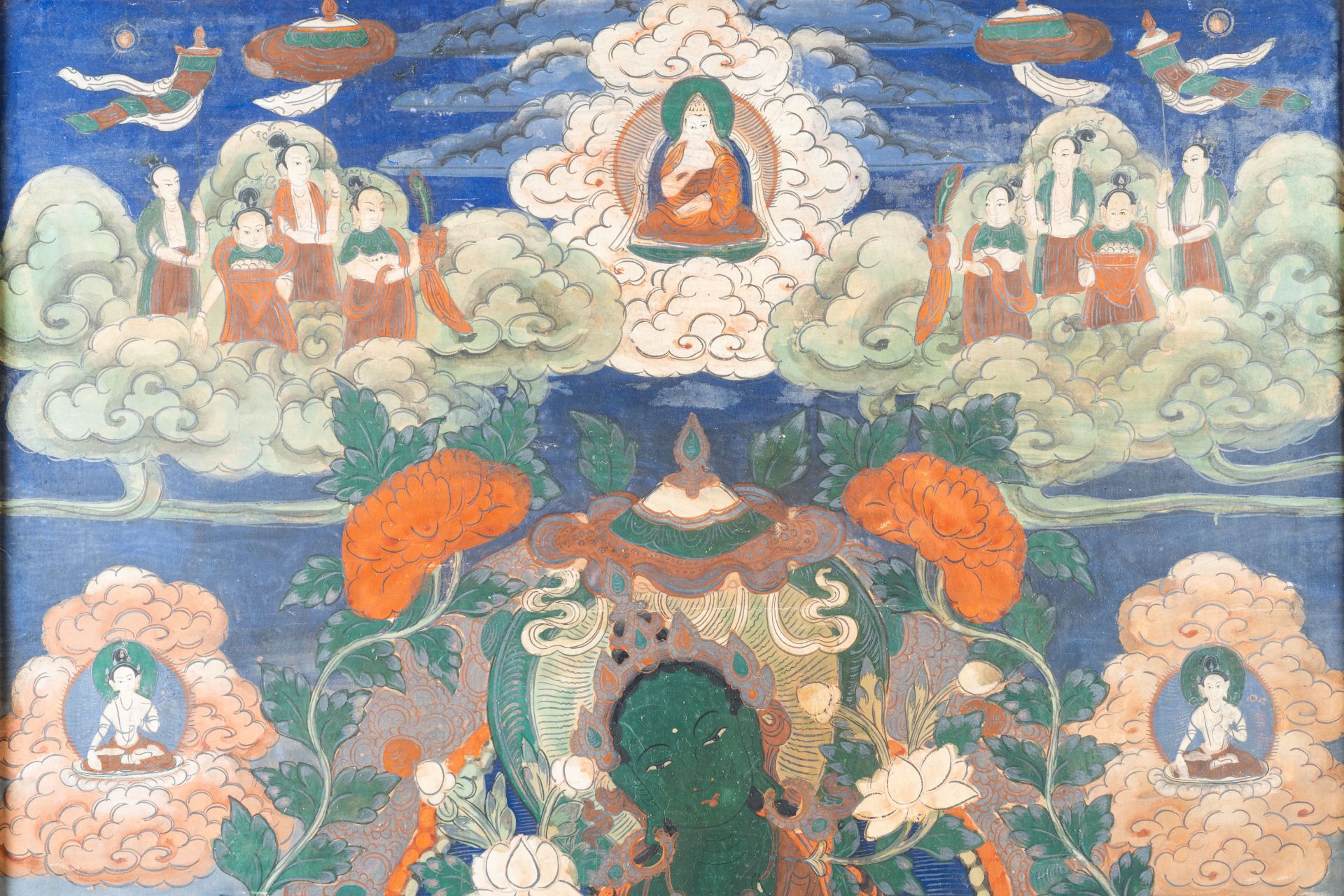 A thangka depicting Green Tara, Tibet, 18/19th C. - Bild 3 aus 5