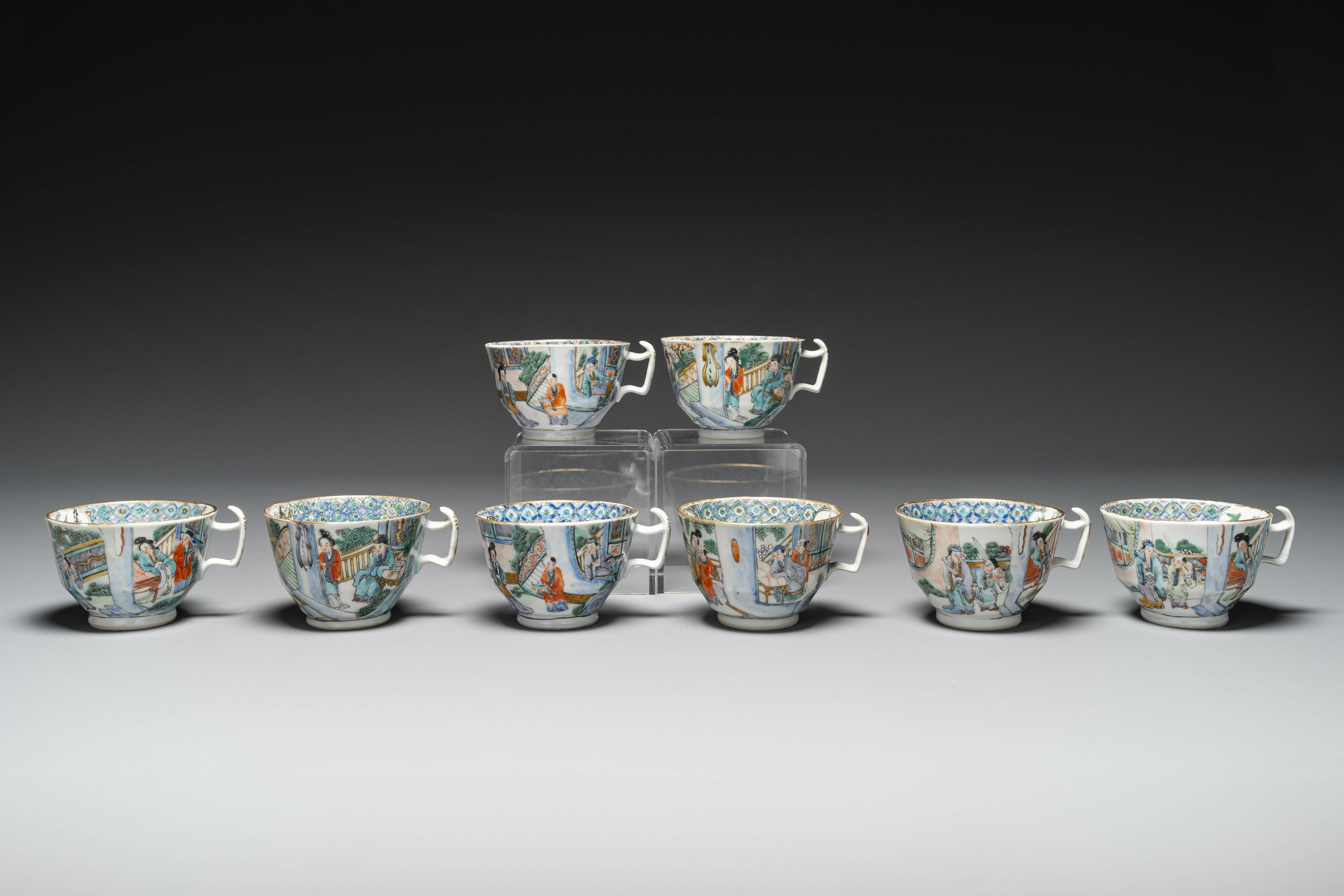 A rare Chinese Canton famille verte 27-piece tea service, 19th C. - Image 10 of 13