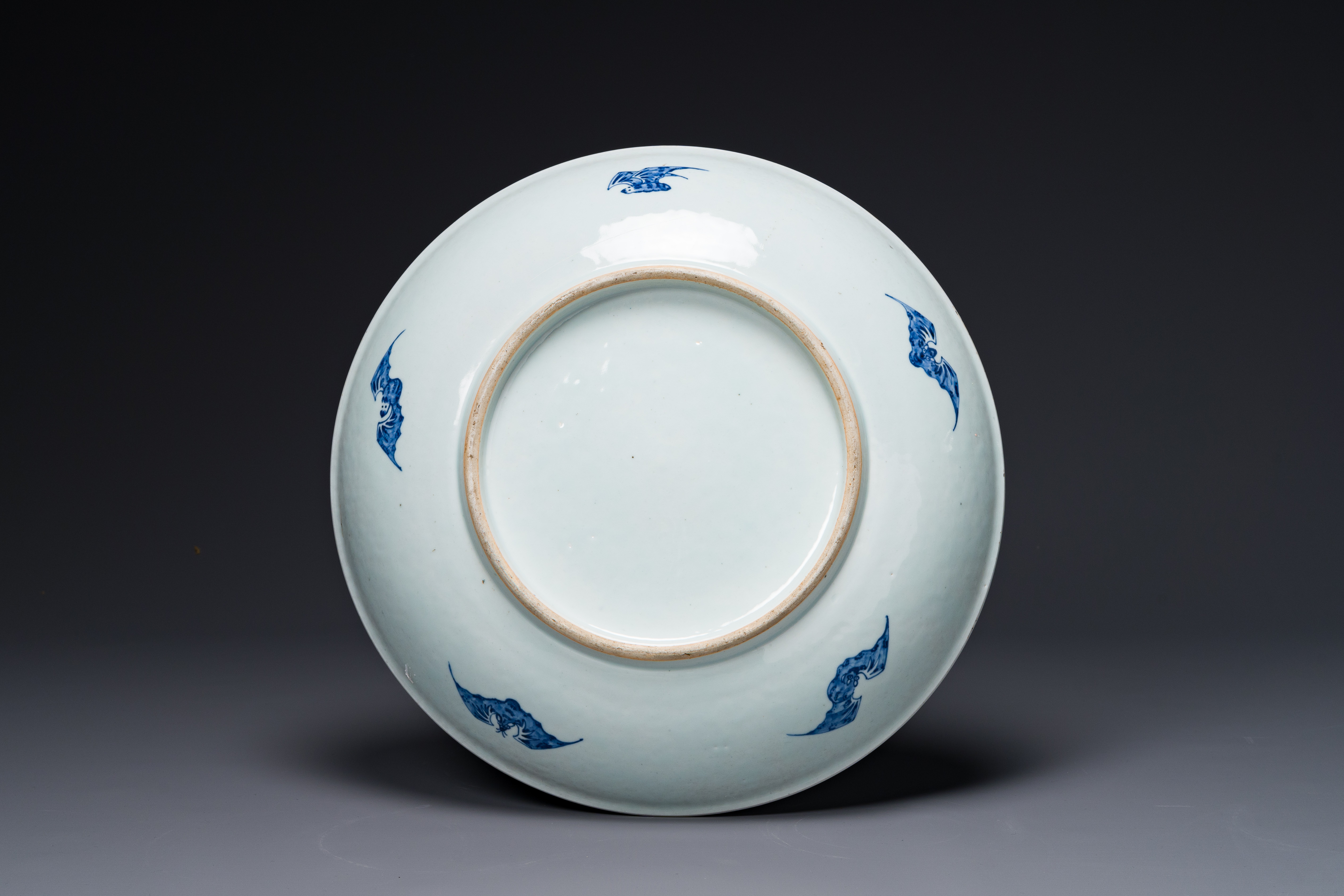 A large Chinese blue and white 'Bats and longevity' dish, 19th C. - Image 2 of 2