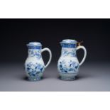 Two Chinese blue-white jugs and cover with floral decor, Yongzheng/Qianlong