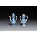 Two Chinese blue and white ewers and covers, Kangxi