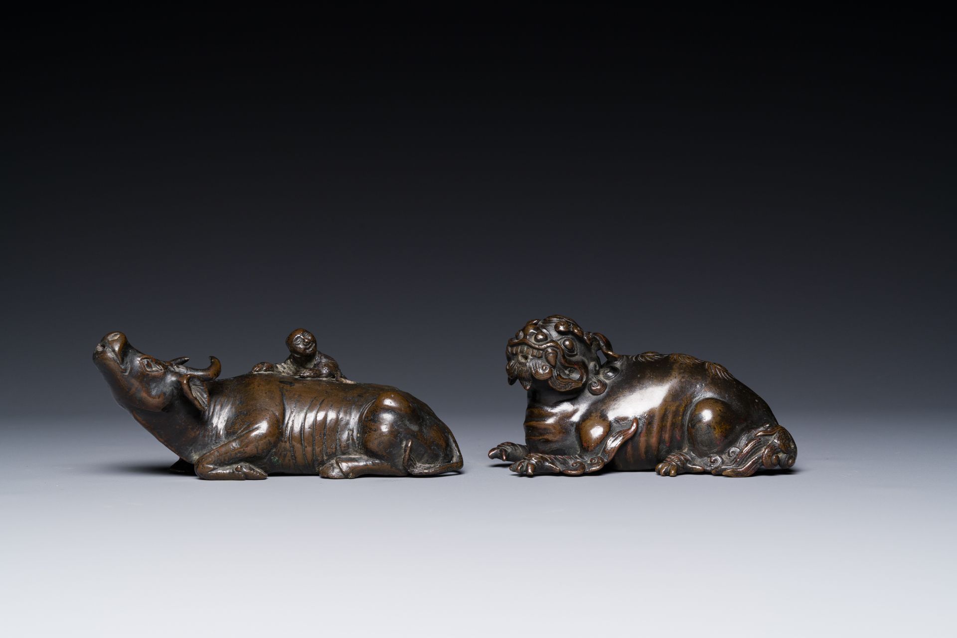 Two Chinese bronze water droppers, Ming/Qing - Image 2 of 7