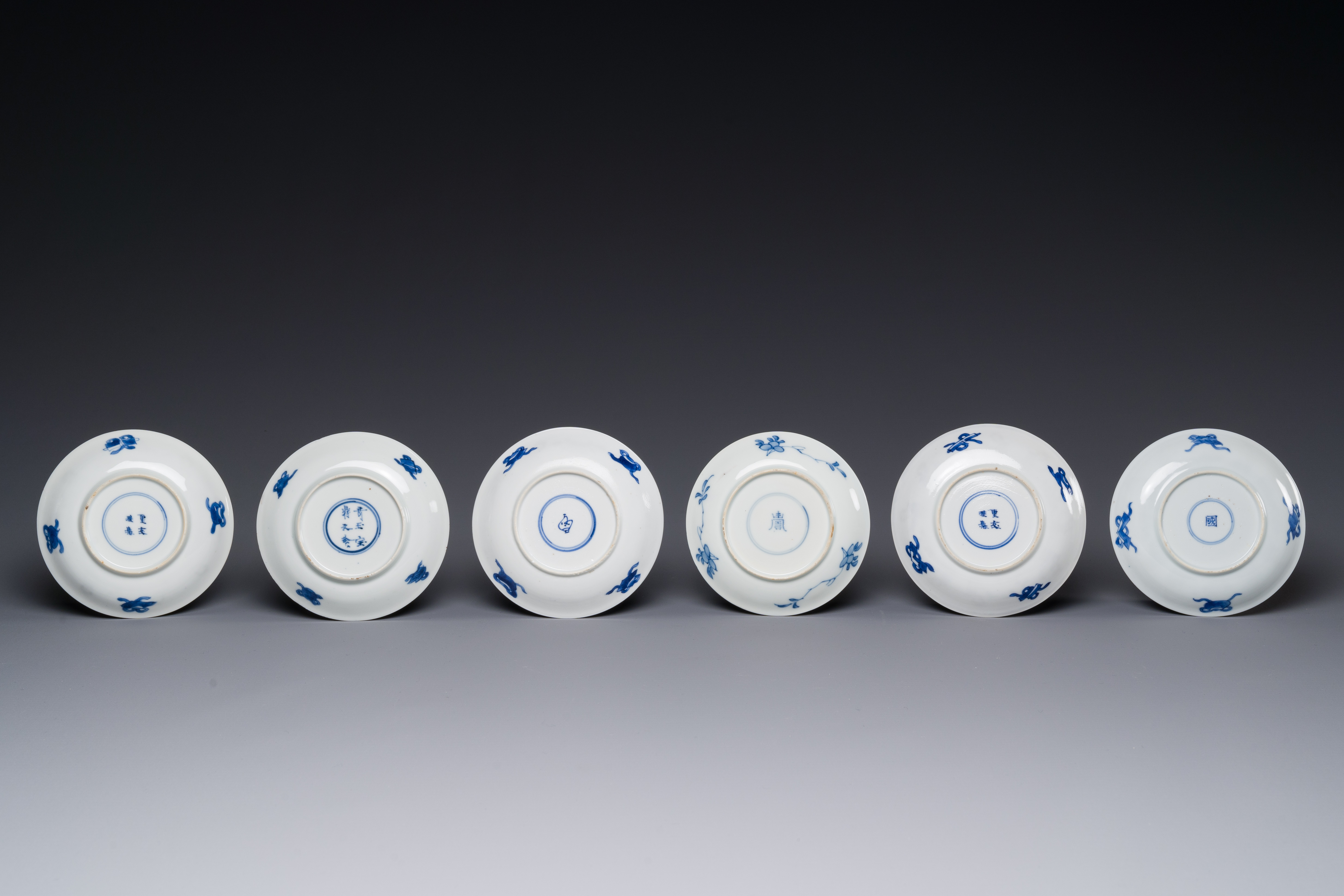 Six Chinese blue and white 'Long Eliza' cups and saucers, various marks, Kangxi - Image 2 of 3