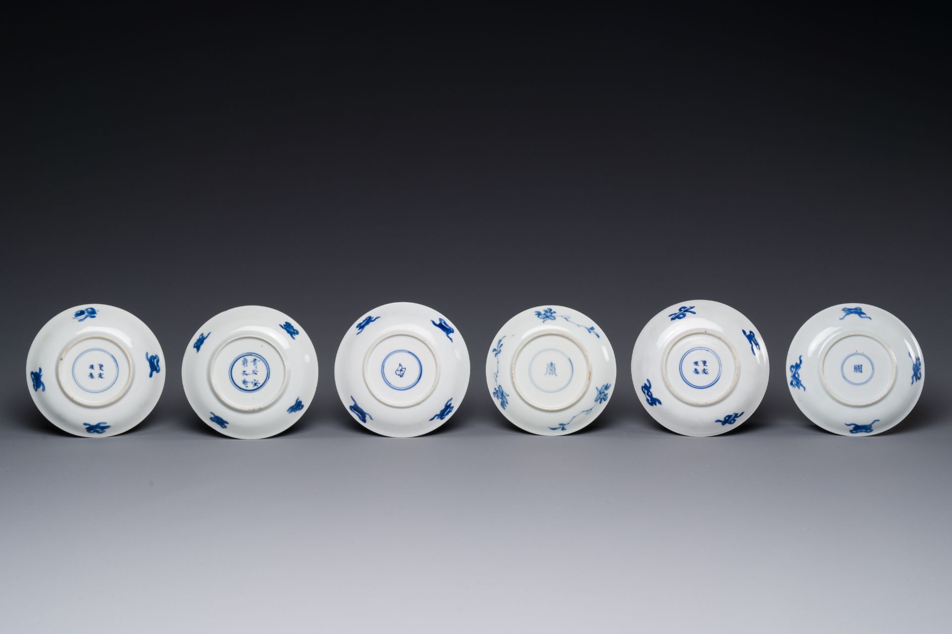 Six Chinese blue and white 'Long Eliza' cups and saucers, various marks, Kangxi - Bild 2 aus 3