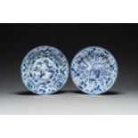 Two Chinese blue and white kraak porcelain dishes with figures, Wanli