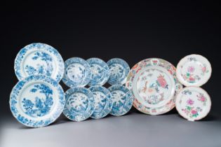 A varied collection of 11 pieces Chinese blue and white and famille rose porcelain, Yongzheng/Qianlo