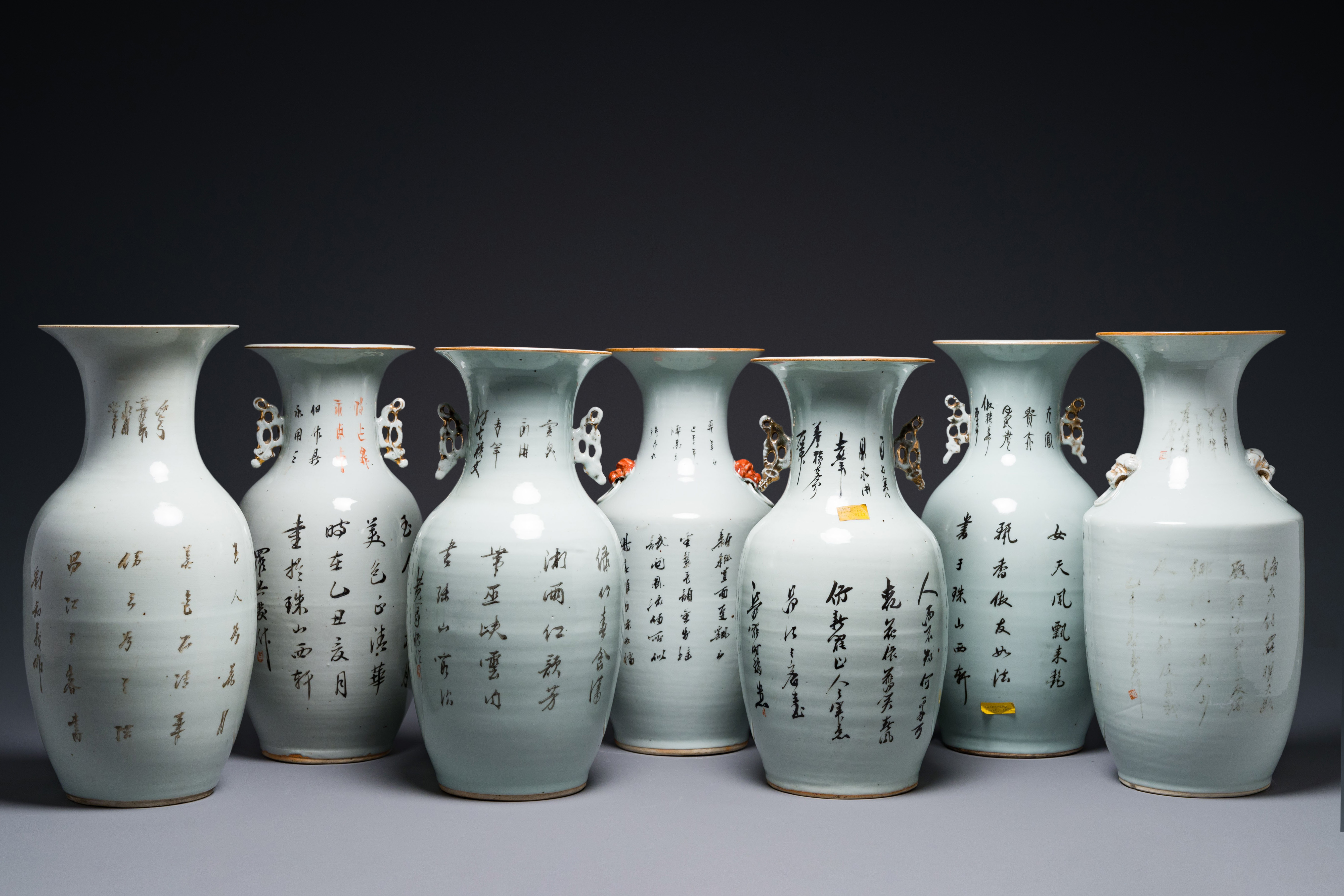 Seven Chinese famille rose vases, 19/20th C. - Image 2 of 5