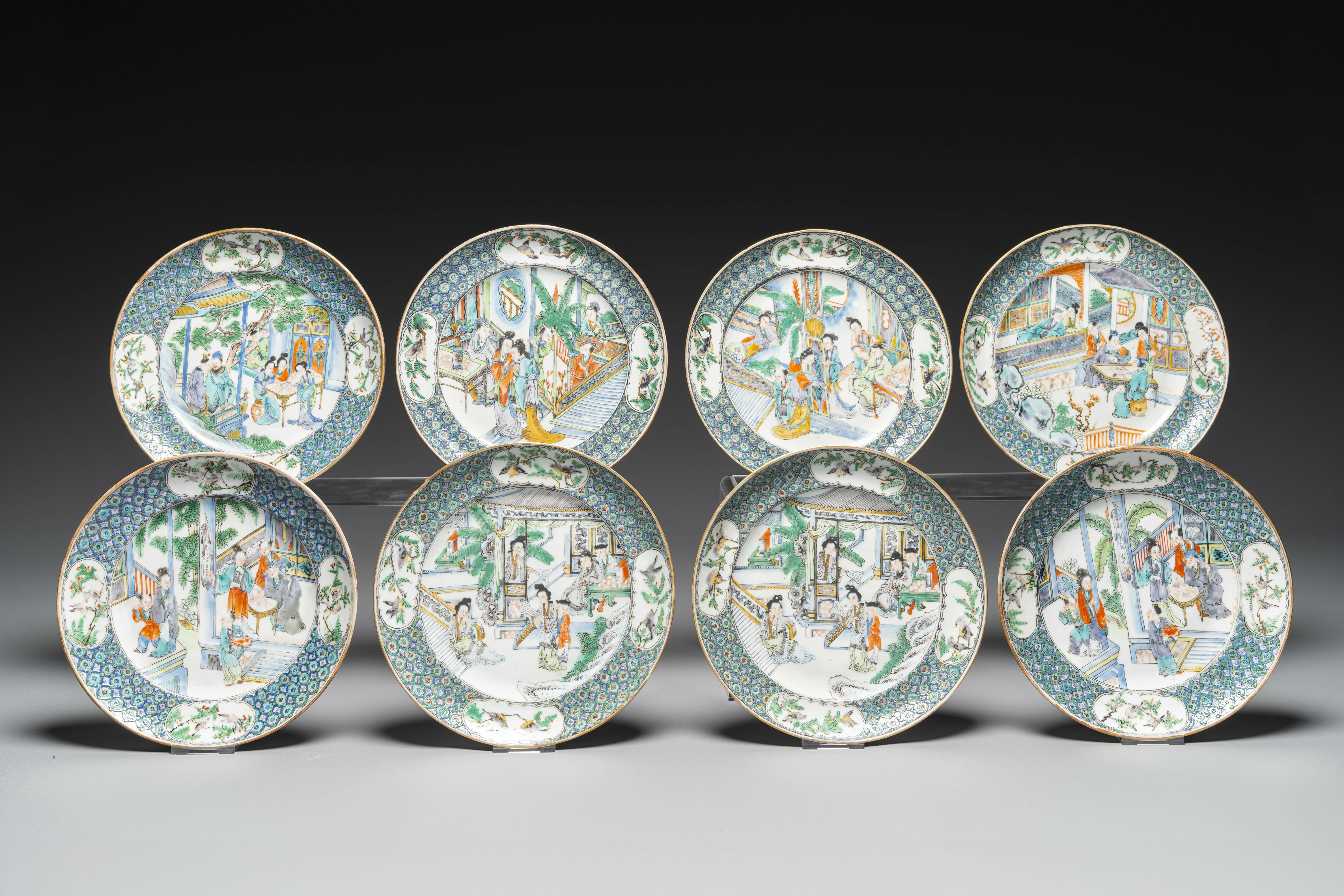 A rare Chinese Canton famille verte 27-piece tea service, 19th C. - Image 6 of 13