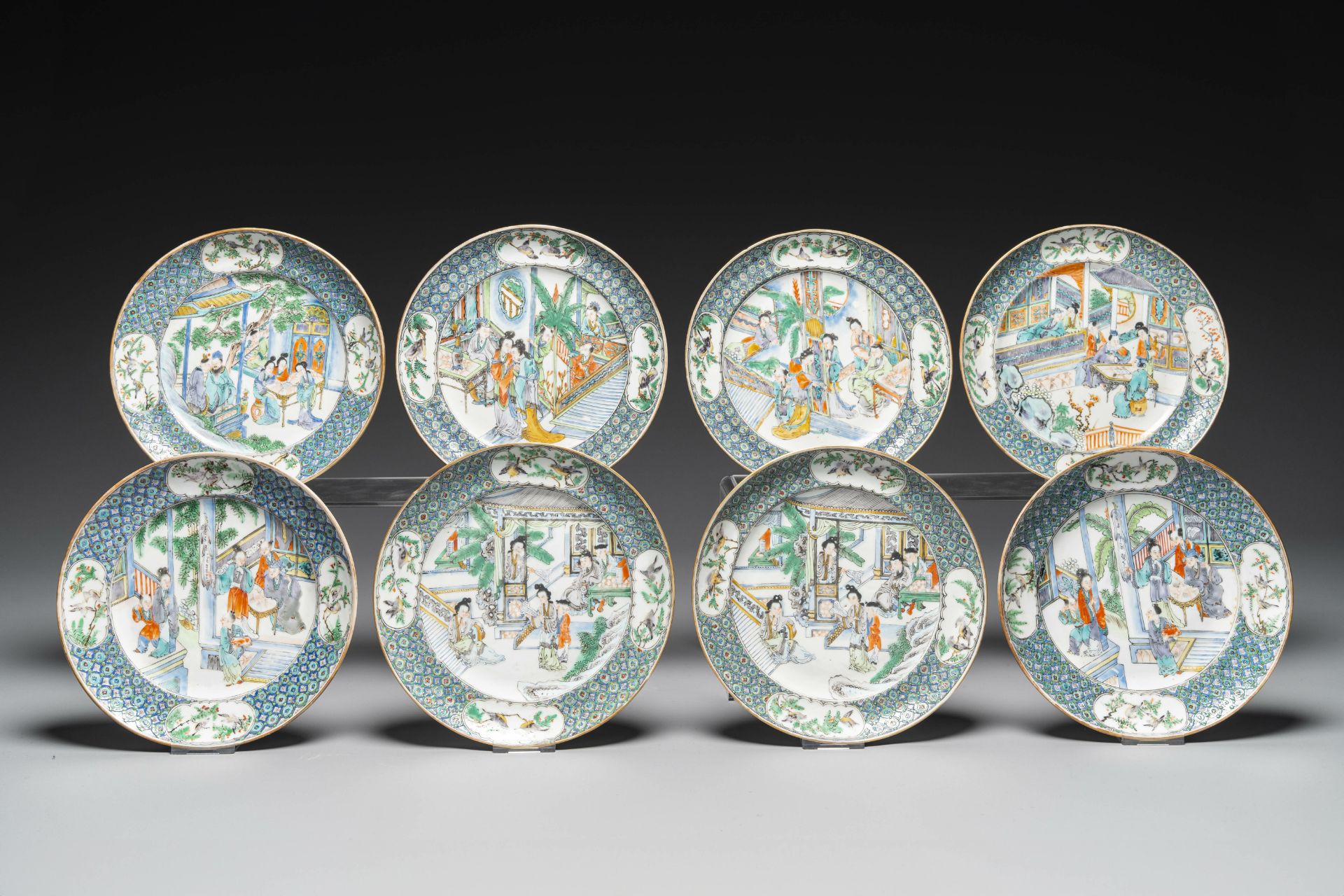 A rare Chinese Canton famille verte 27-piece tea service, 19th C. - Image 6 of 13