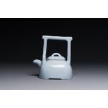 A Chinese monochrome clair-de-lune-glazed Yixing stoneware teapot and cover, Yixing seal mark, Repub