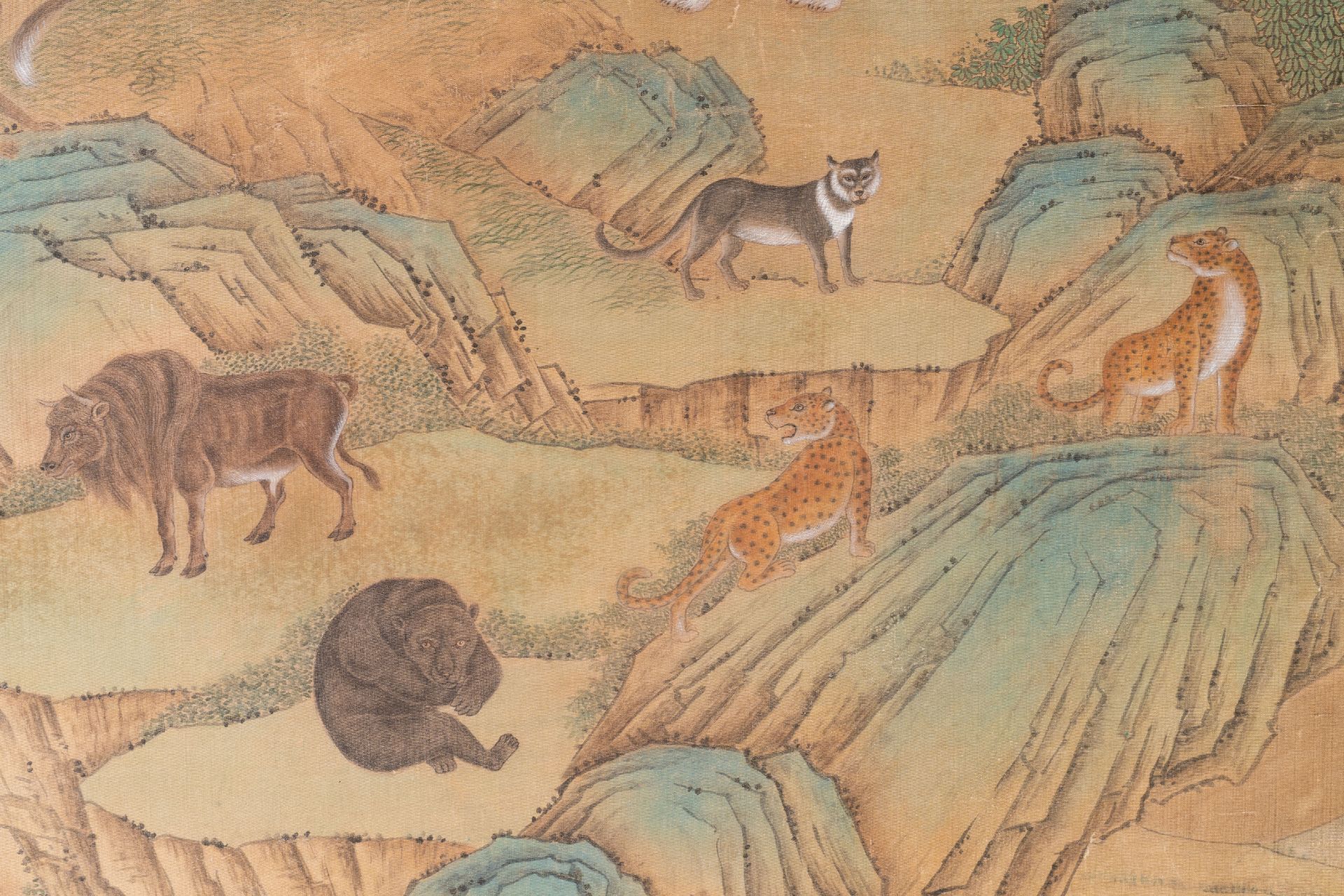 Shen Quan æ²ˆé“¨ (1682-1760): 'Animals in the mountain', ink and colour on silk, dated 1728 - Image 9 of 12