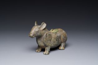A rare Chinese bronze ritual vessel in the form of a tapir in Eastern Zhou-style, Warring States per