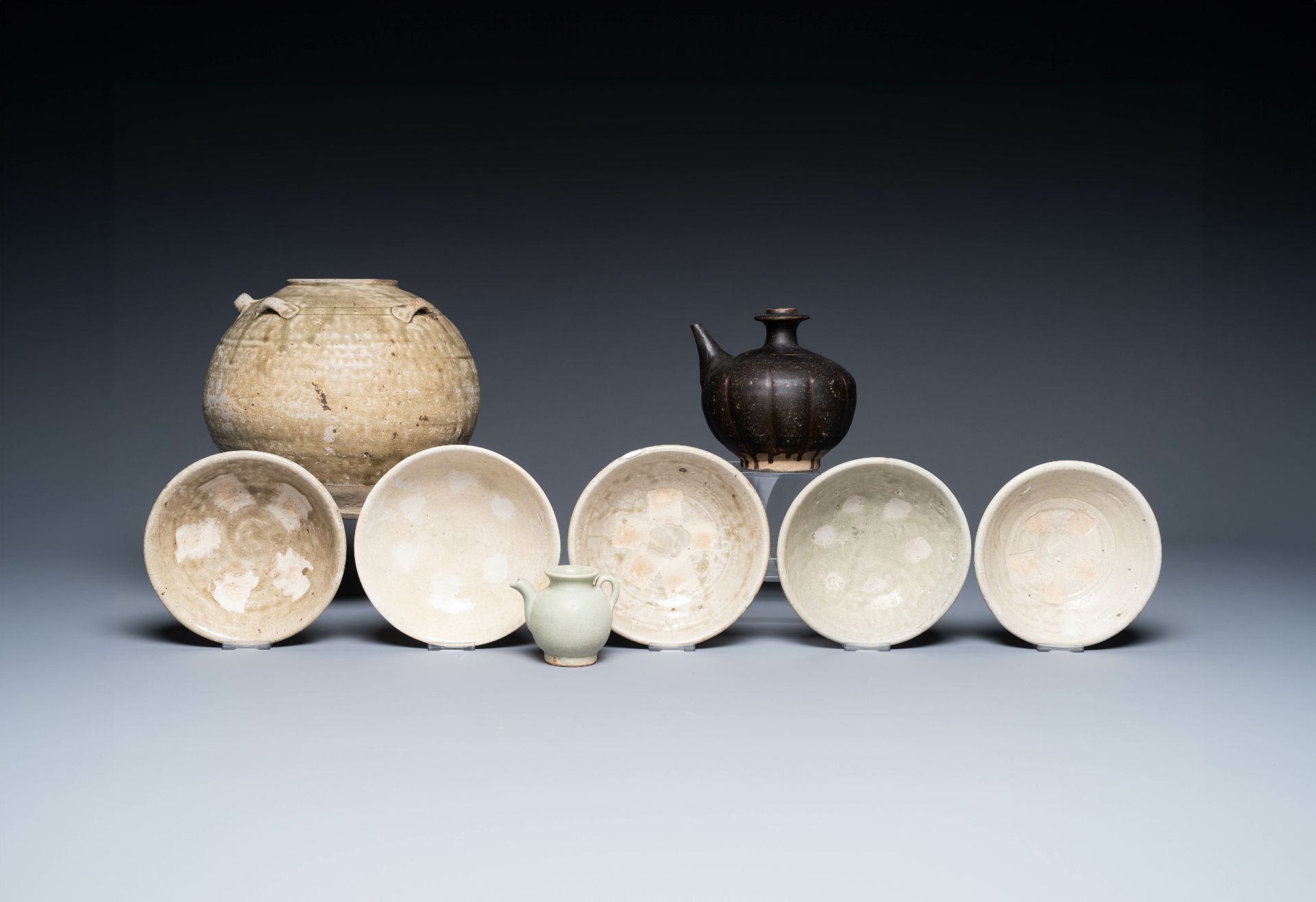 A varied collection of eight pieces Chinese monochrome wares, Tang/Ming