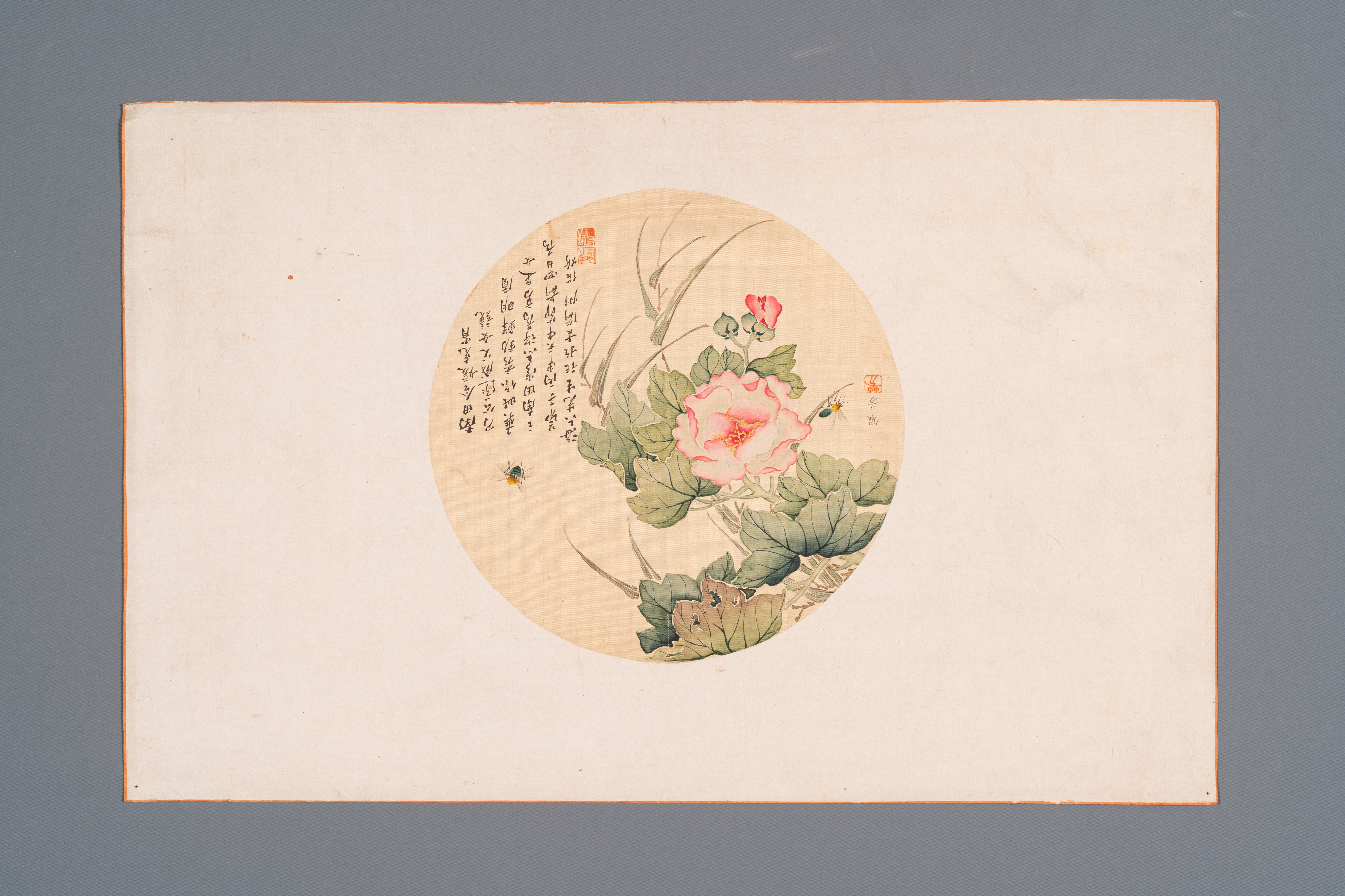 Chinese school: Seven works with insects and peonies, ink and colour on silk, 19/20th C. - Image 6 of 9