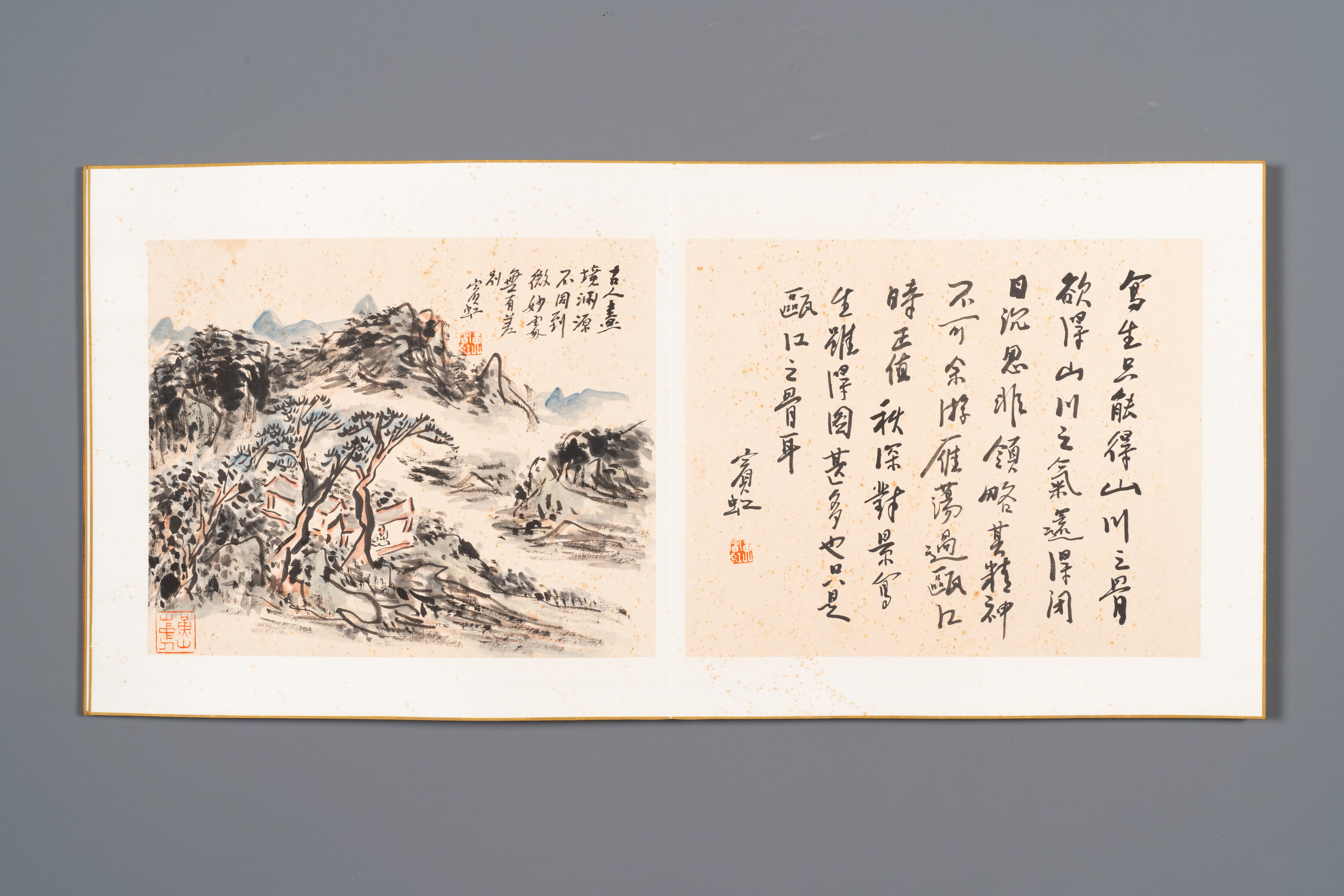 Huang Binhong é»„å®¾è™¹ (1865-1955): Album of nine landscape works accompanied by calligraphy, ink a - Image 10 of 12