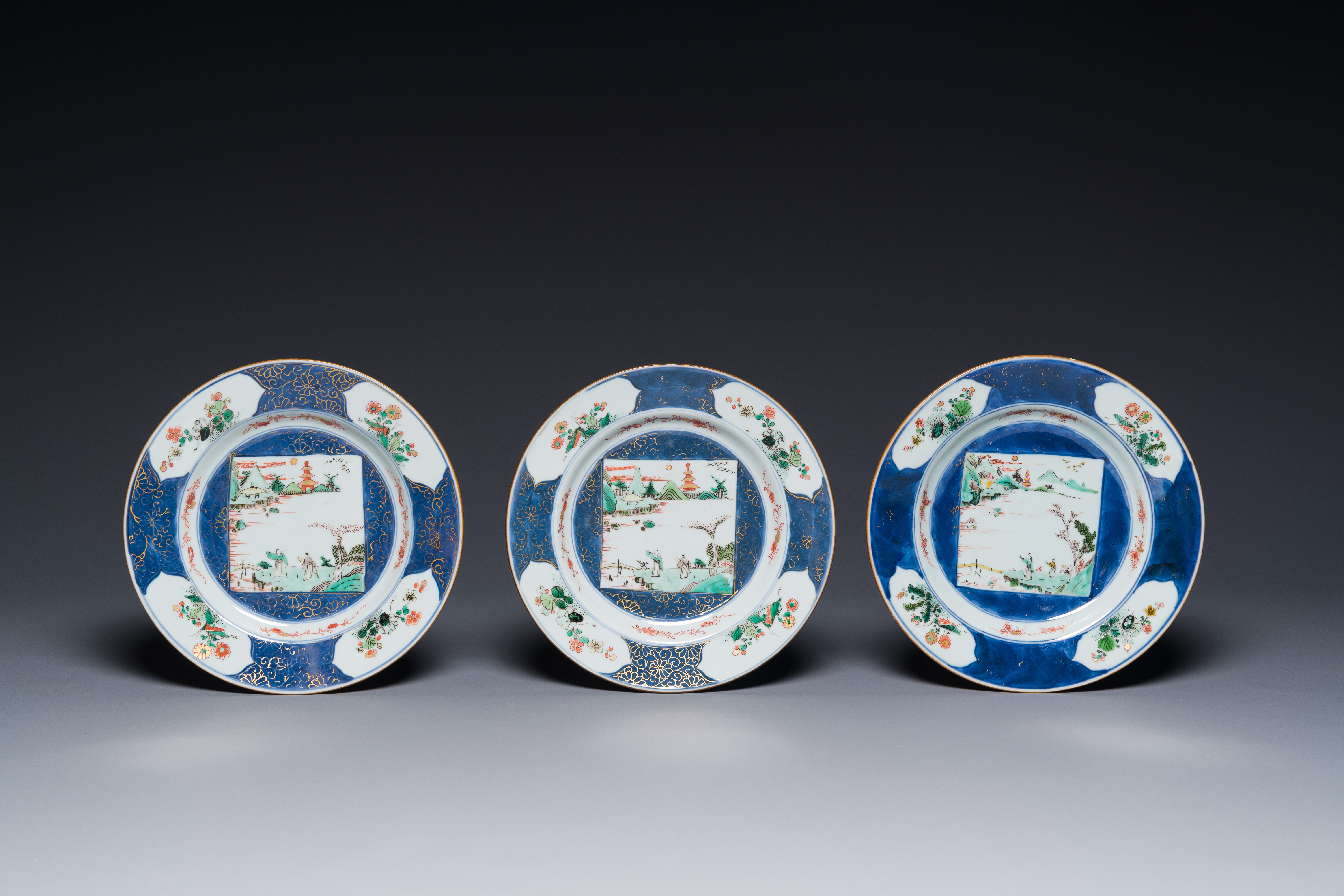 Six Chinese famille verte 'Xie Qin Fang You æ”œç´è¨ªå‹' plates, Kangxi - Image 4 of 5