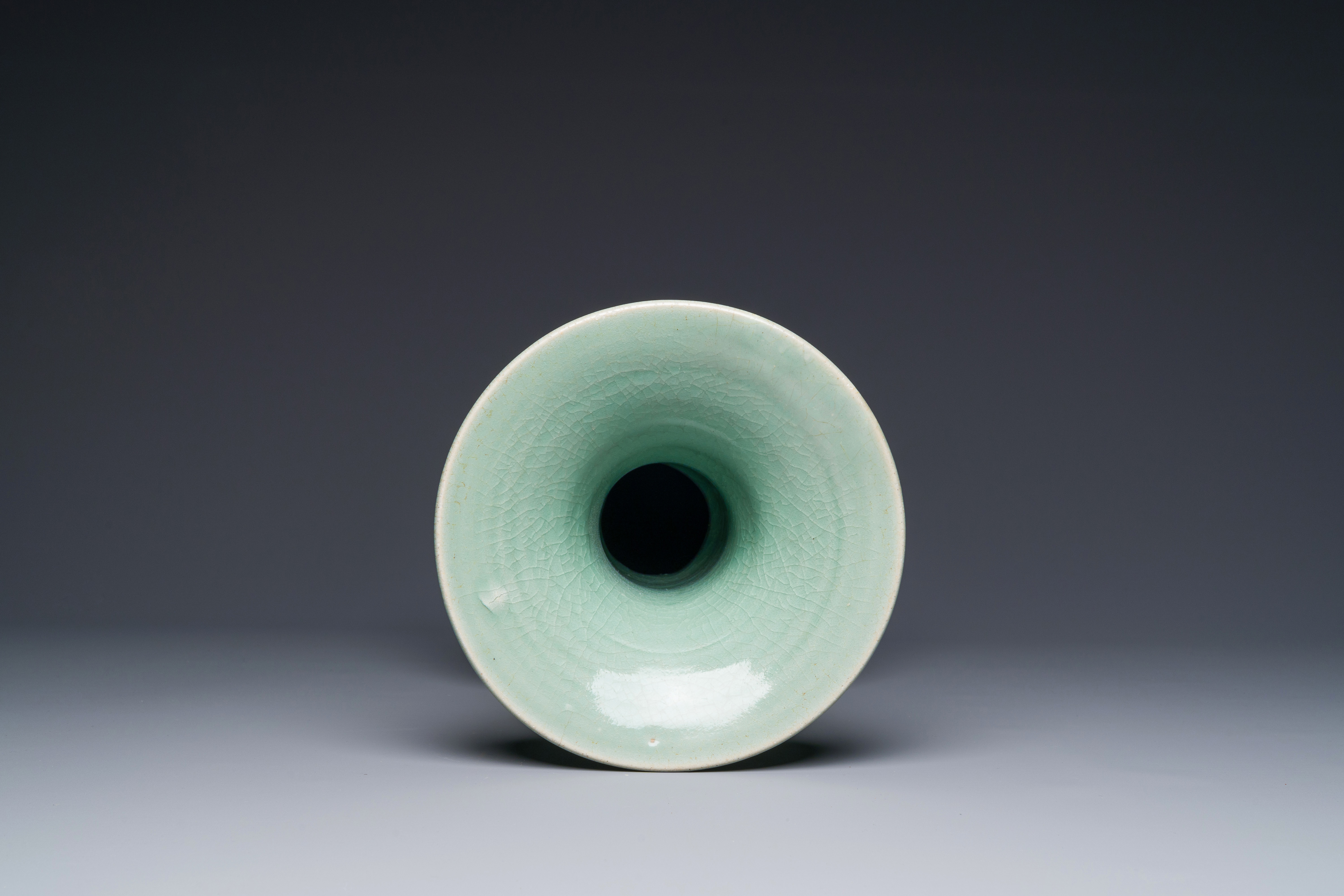 A Chinese Longquan celadon baluster vase with anhua floral design, Ming - Image 5 of 6