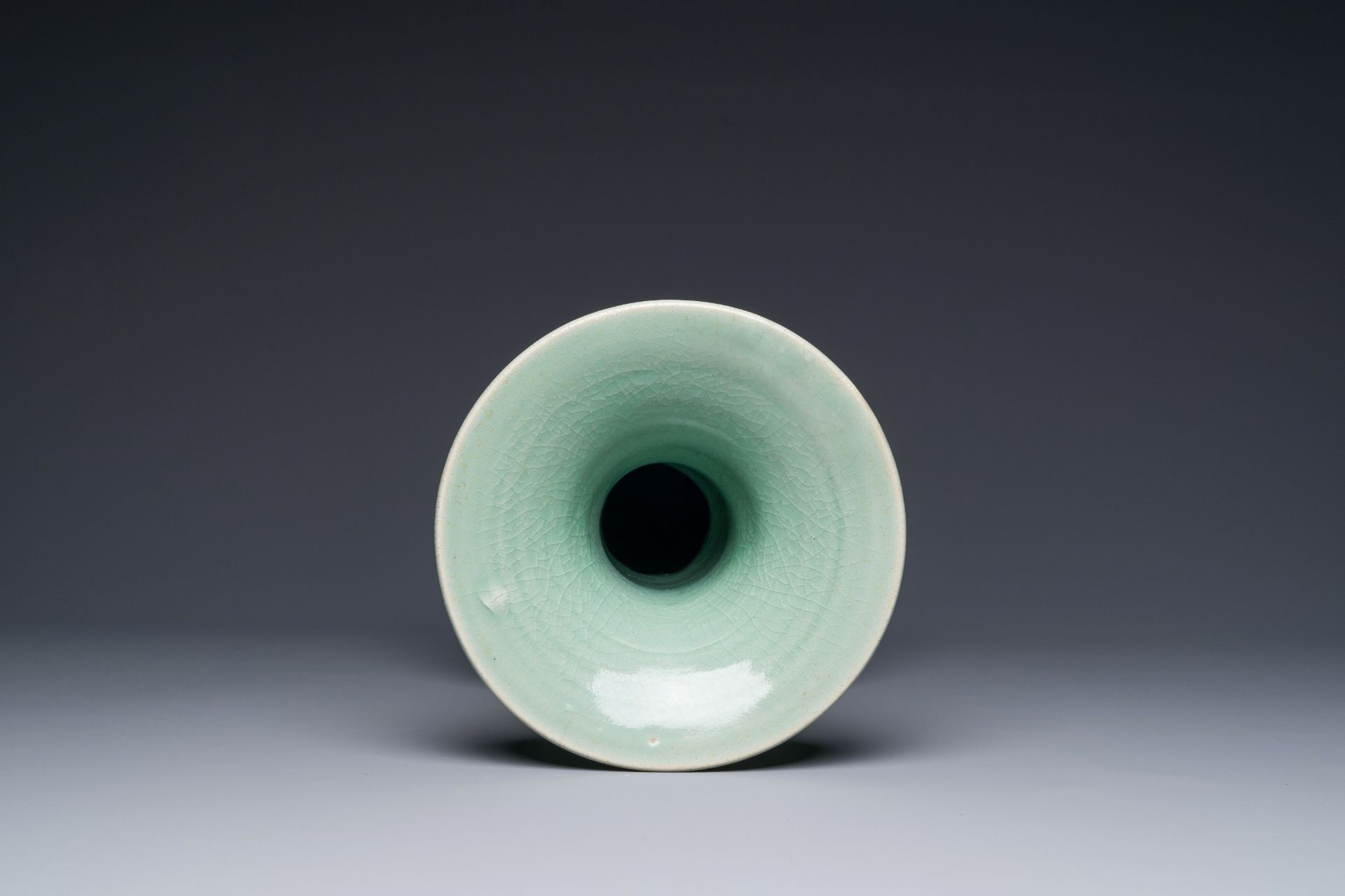 A Chinese Longquan celadon baluster vase with anhua floral design, Ming - Image 5 of 6