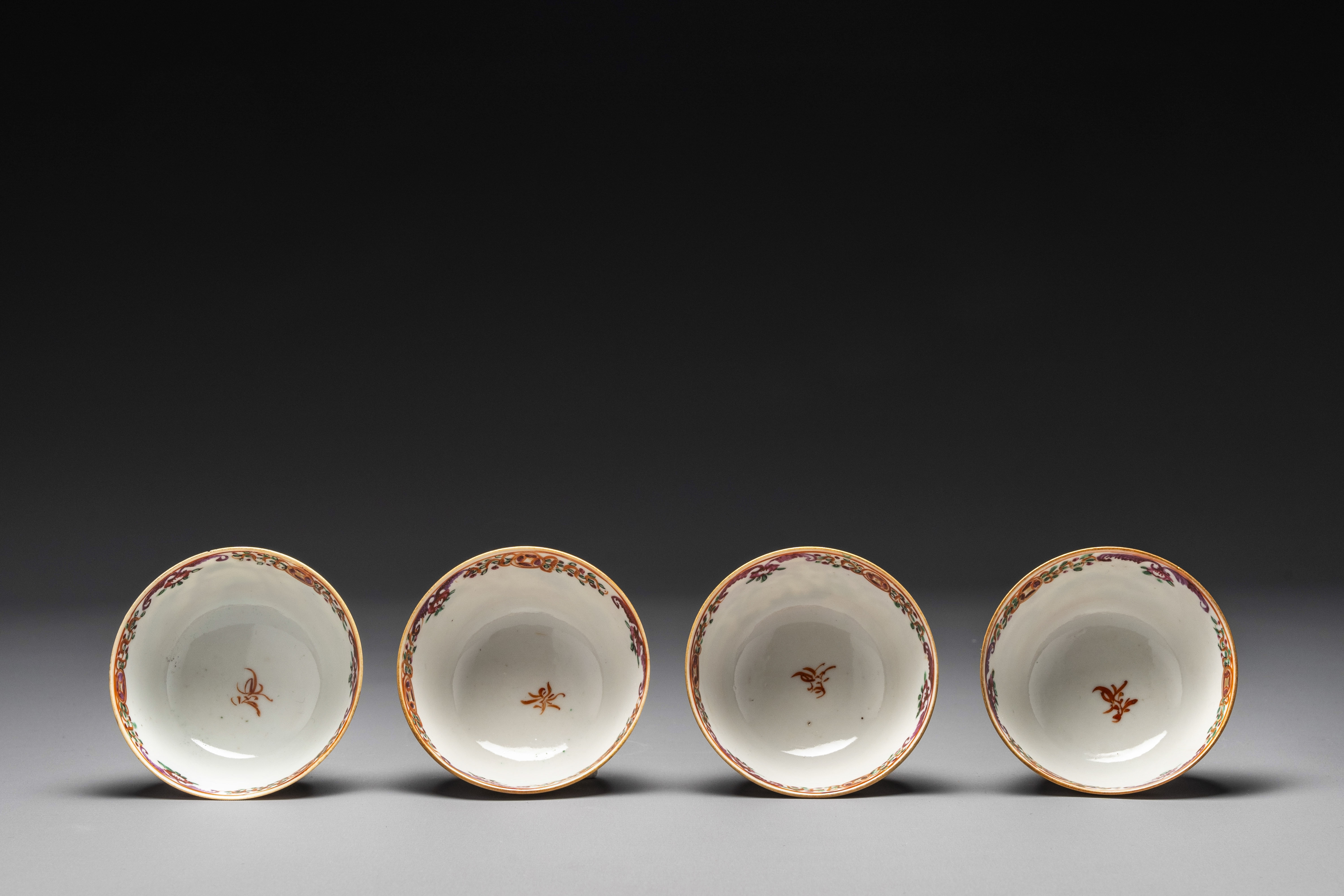 Four Chinese famille rose cups and saucers and an ewer with design of two horses, Qianlong - Image 14 of 15