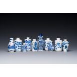 Ten Chinese blue and white vases and snuff bottles, 19th C.