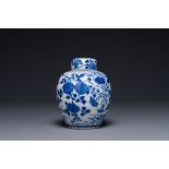 A Chinese blue and white jar and cover with floral design, Kangxi