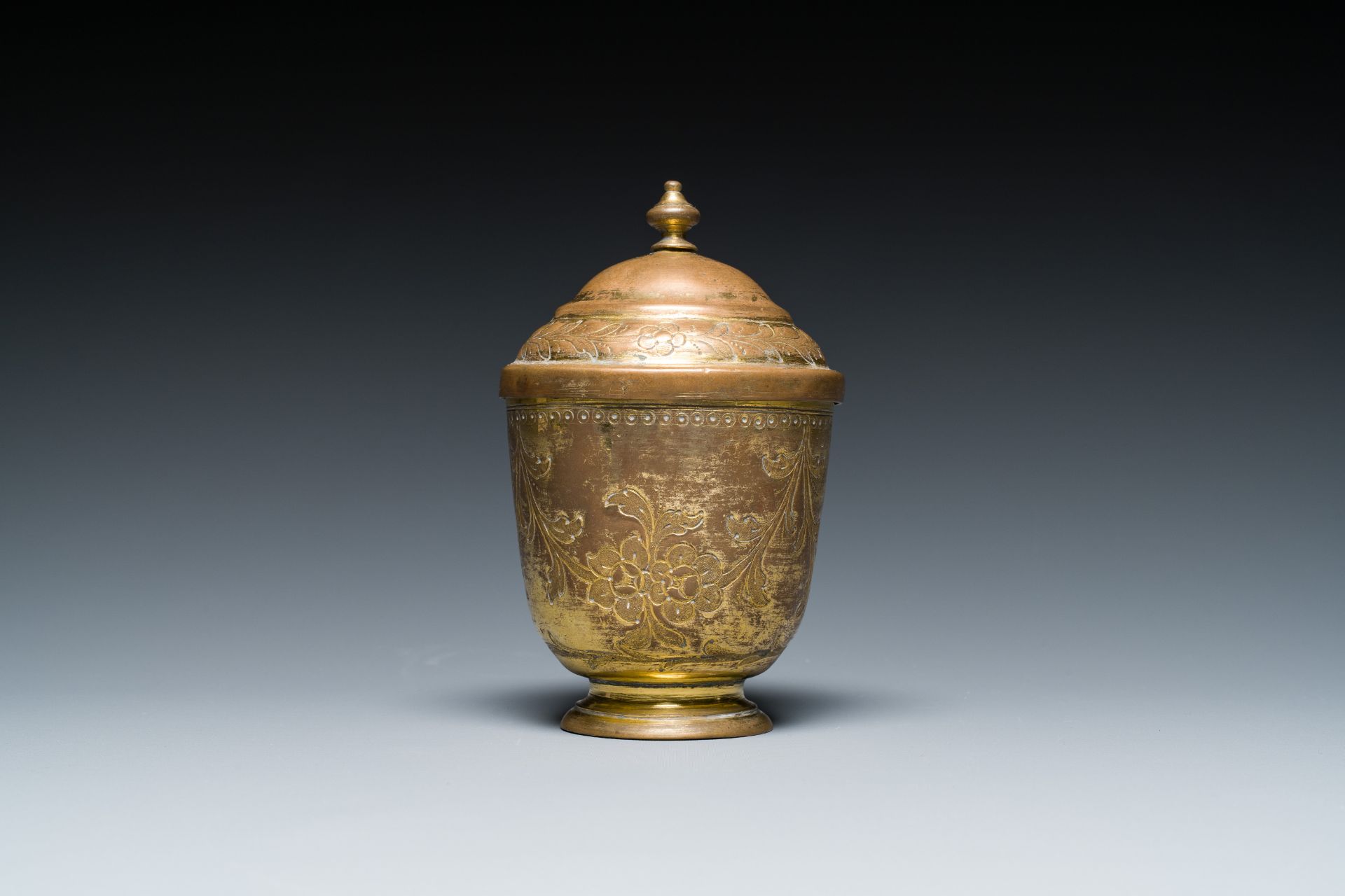 A gilt copper bowl and cover, 'tombak', Turkey, 18th C. - Image 2 of 9