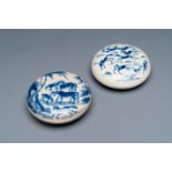 Two Chinese blue and white seal paste boxes and covers, Kangxi and artemisia leaf mark, 19th C.