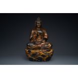 A fine and large Japanese gilt-lacquered wooden sculpture of a Buddha Shaka, Edo