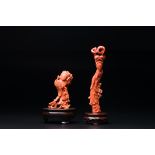 Two Chinese red coral figures of female deities, 19/20th C.