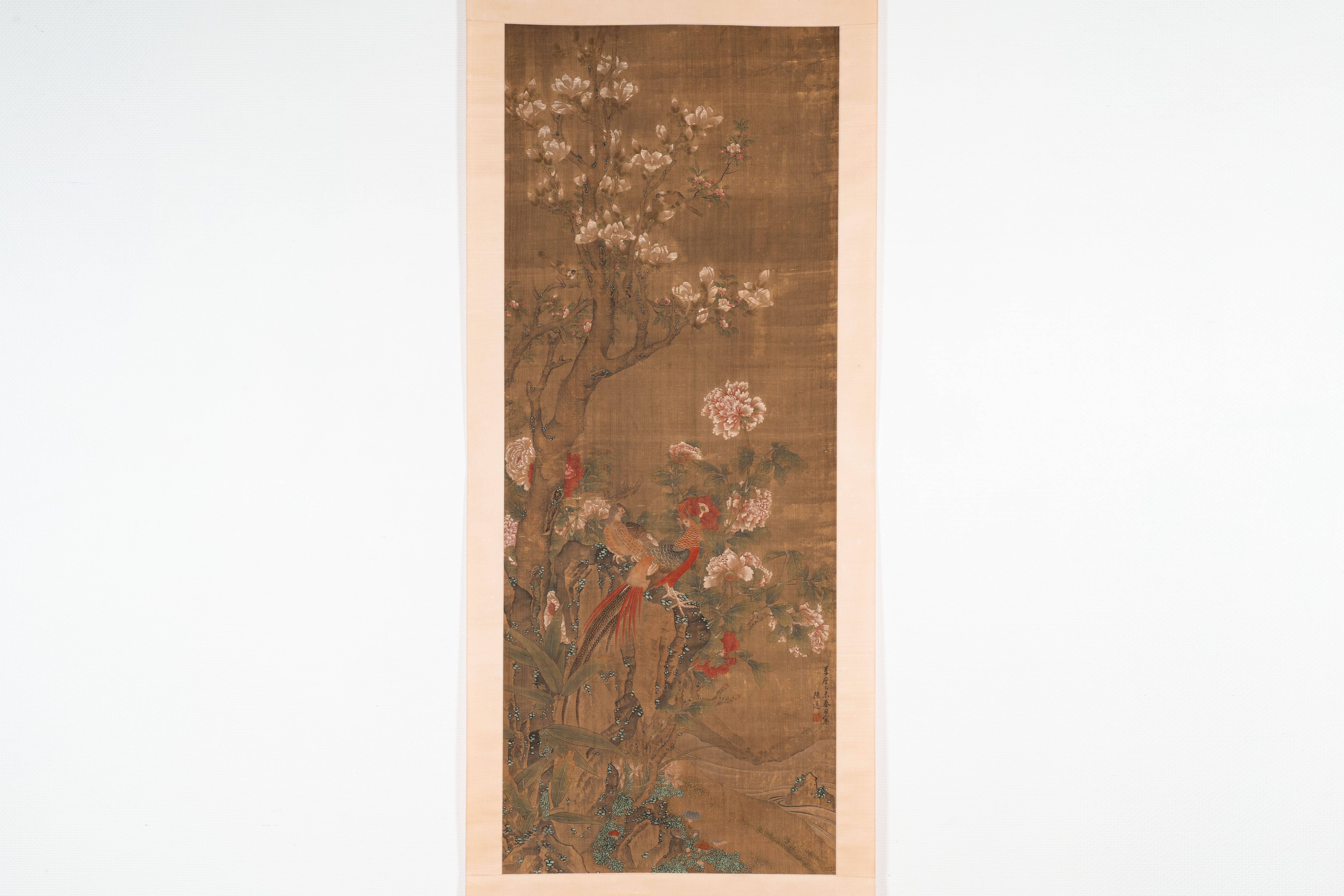 Chen Zun é™³éµ (1723-?): 'Magnolia and pheasant', ink and colour on silk, dated 1775
